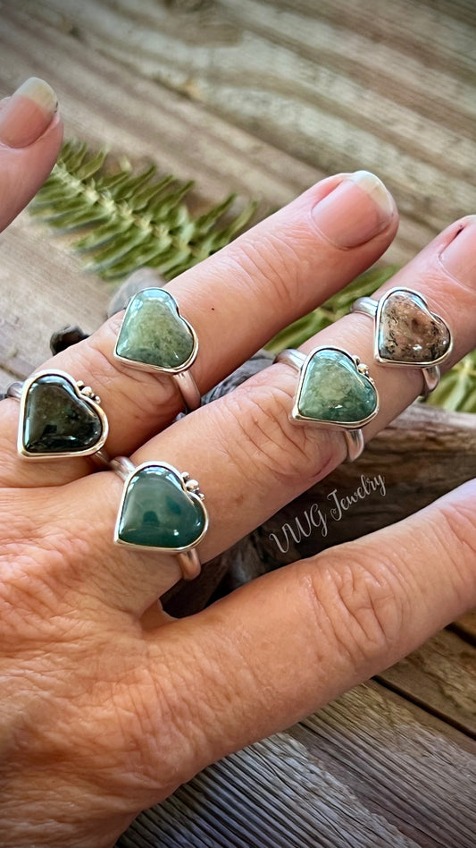 Stone Heart Sterling Silver Rings