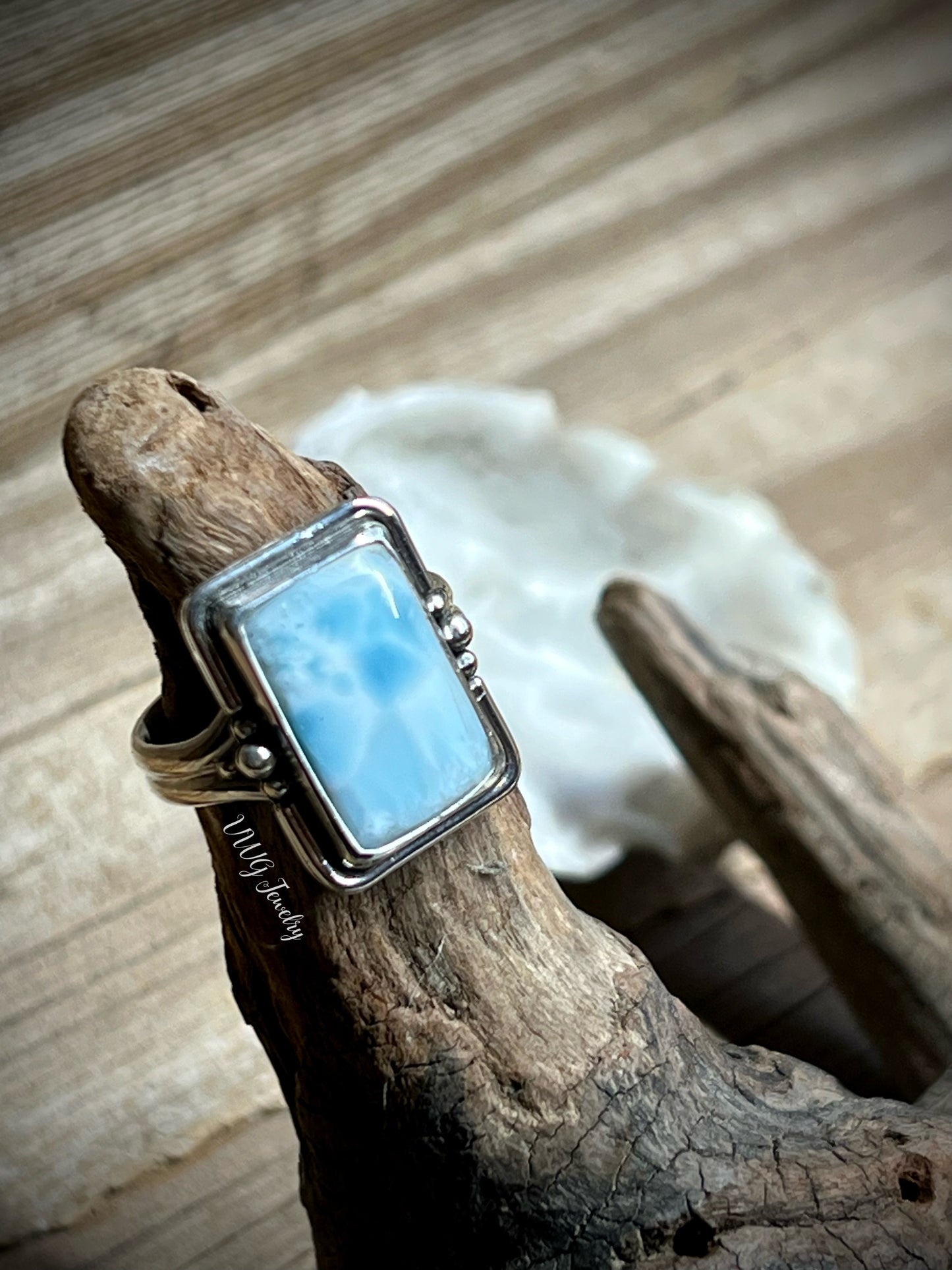 Larimar Sterling Silver Rectangle Ring Size 8.5