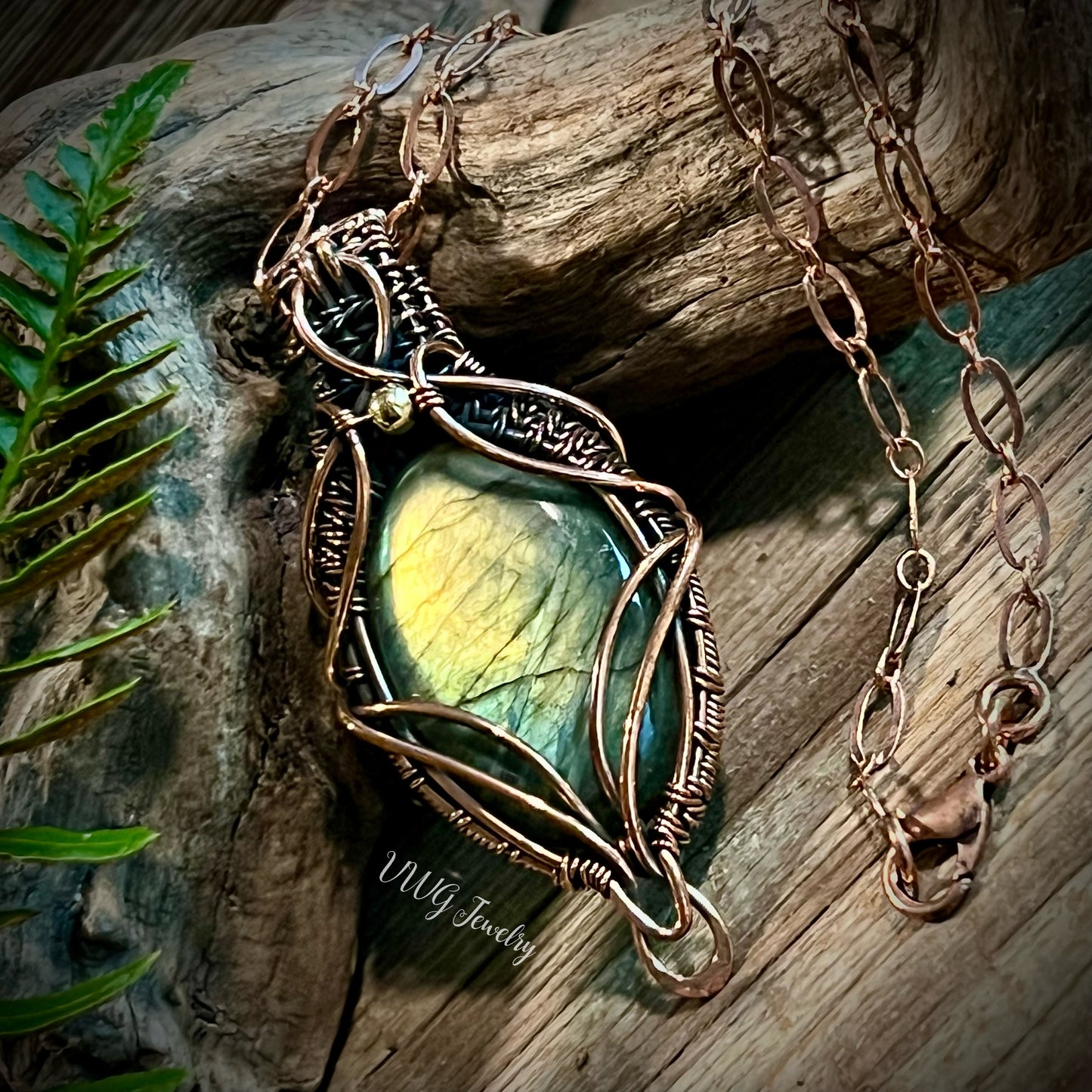 Blue & Yellow Labradorite Wire Wrap Pendant