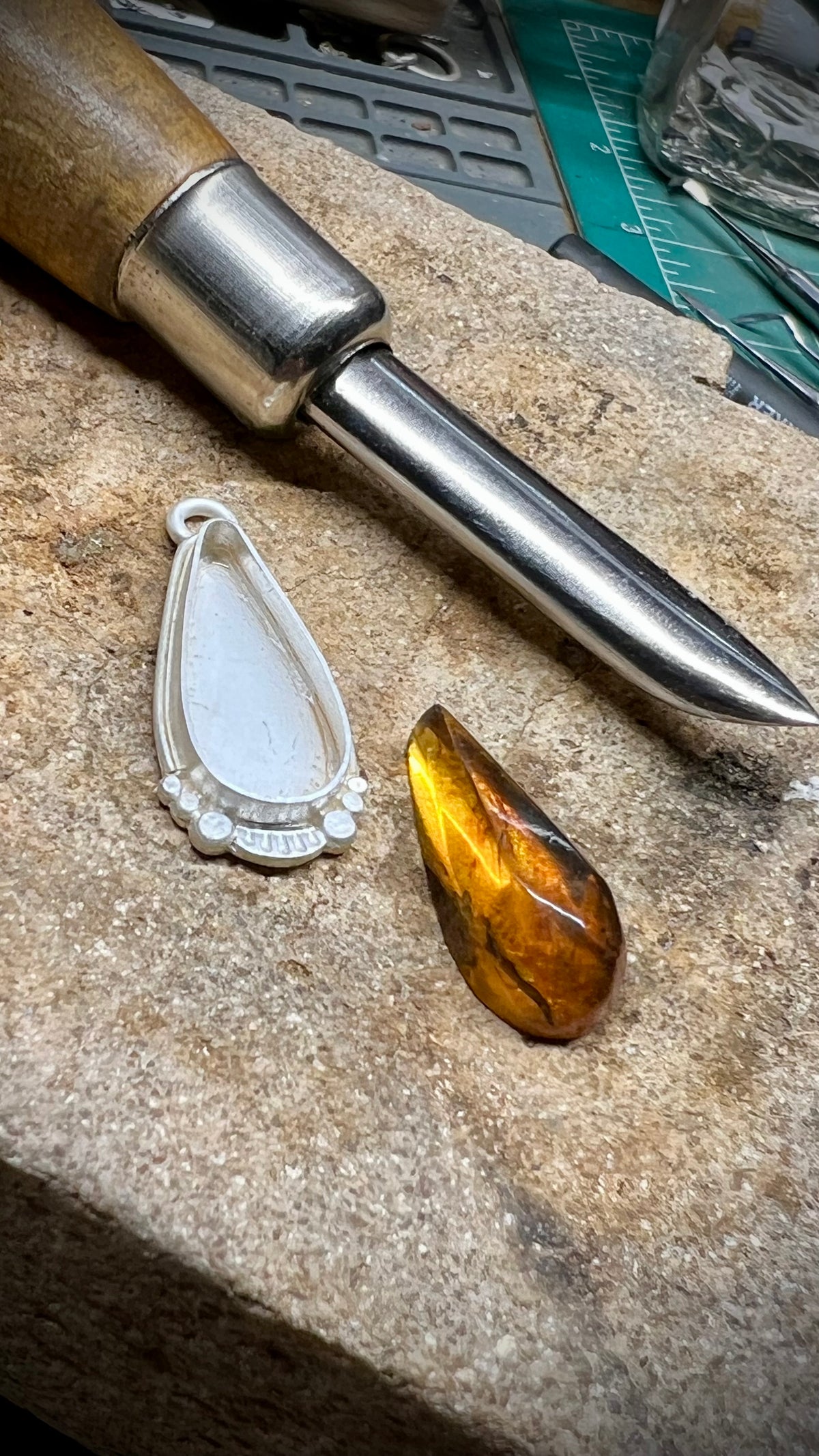 Amber Faceted Drop Natural Chiapas 925 Sterling Silver Necklace Handmade