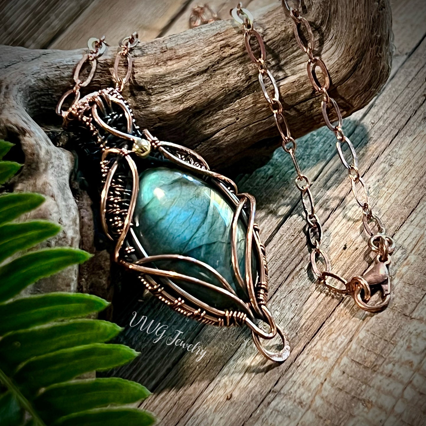 Blue & Yellow Labradorite Wire Wrap Pendant