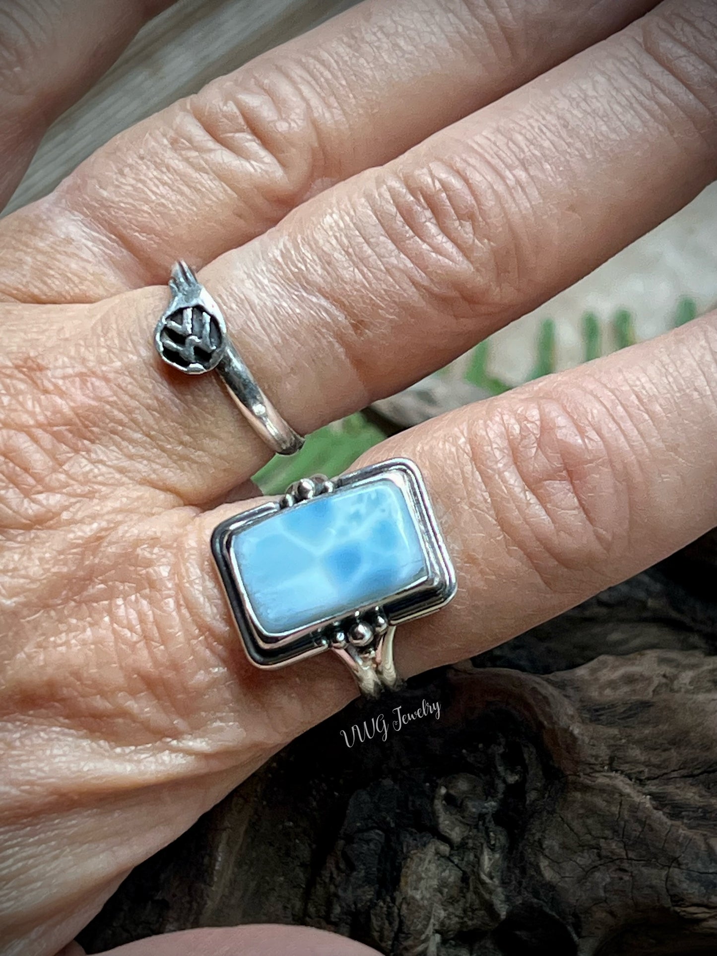 Larimar Sterling Silver Rectangle Ring Size 8.5