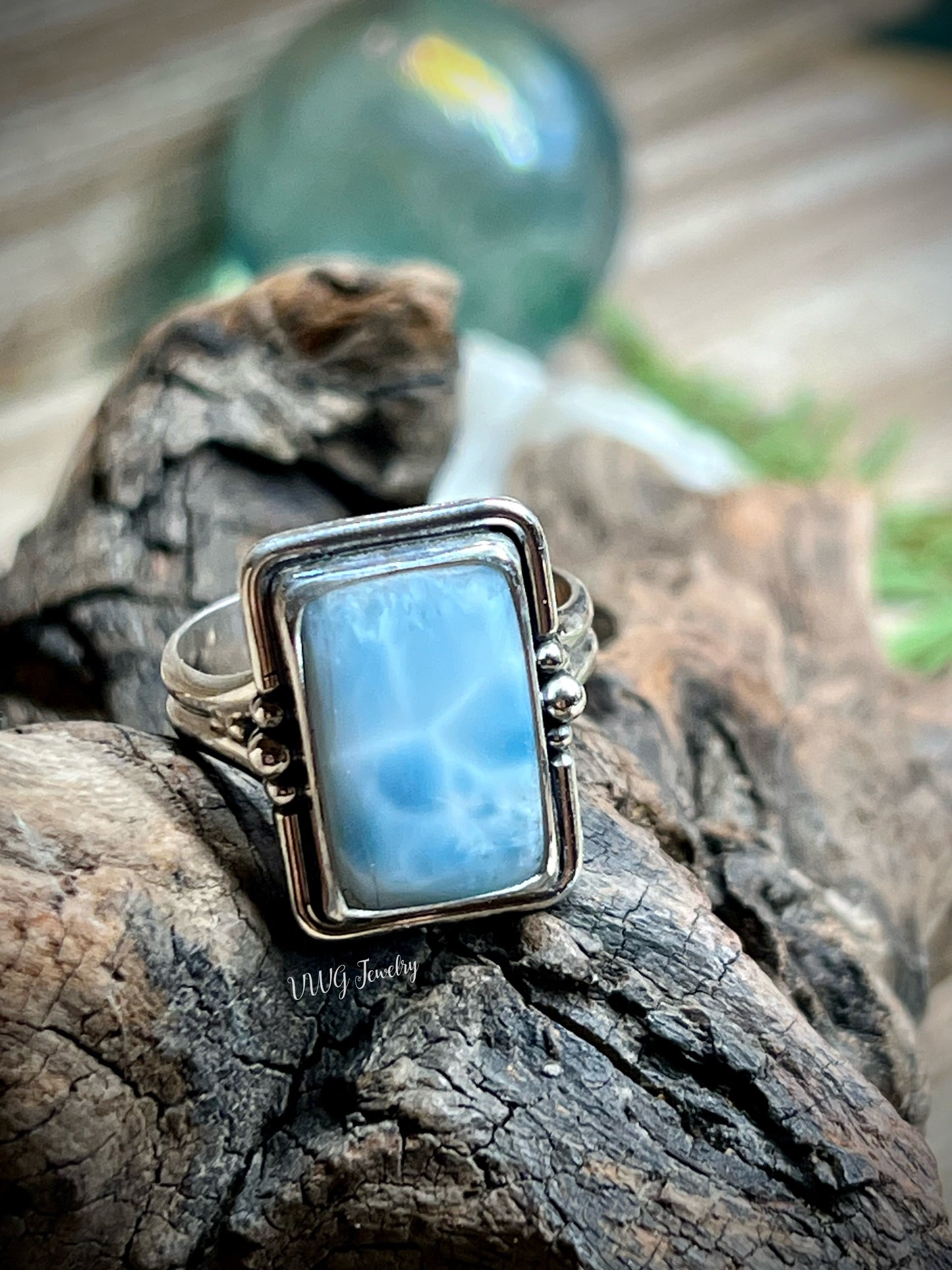 Larimar Sterling Silver Rectangle Ring Size 8.5