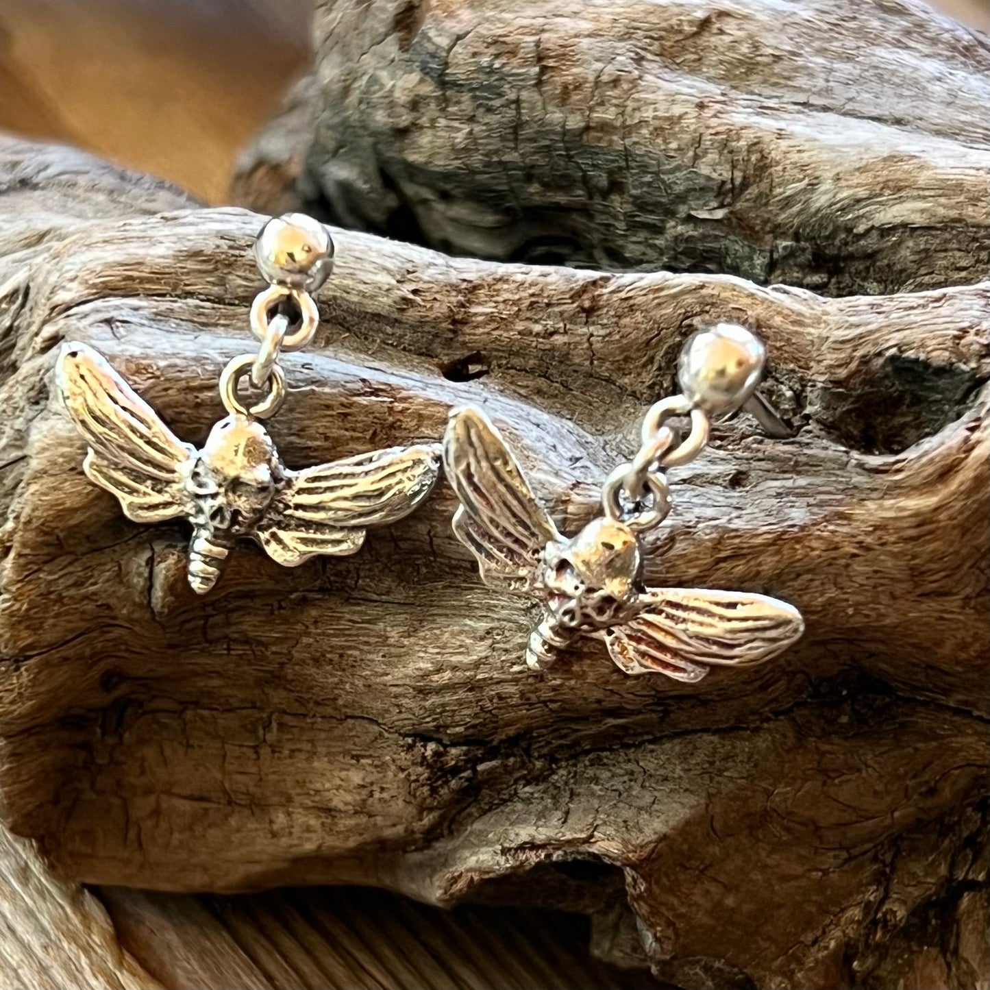 Death’s Head Hawks Moth Sterling Silver Earrings Handmade Gothic Jewelry