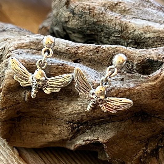 Death’s Head Hawks Moth Sterling Silver Earrings Handmade Gothic Jewelry