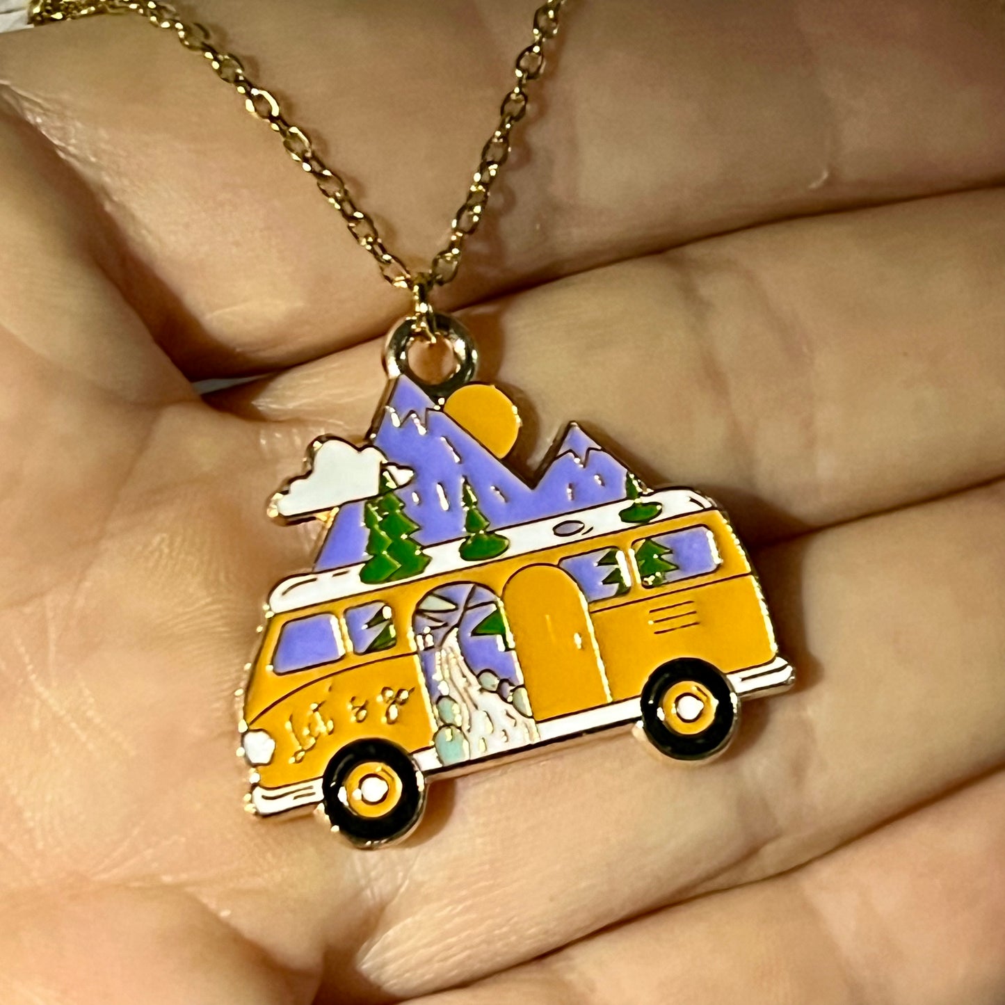 Hippy Bus Necklace Enamel Orange