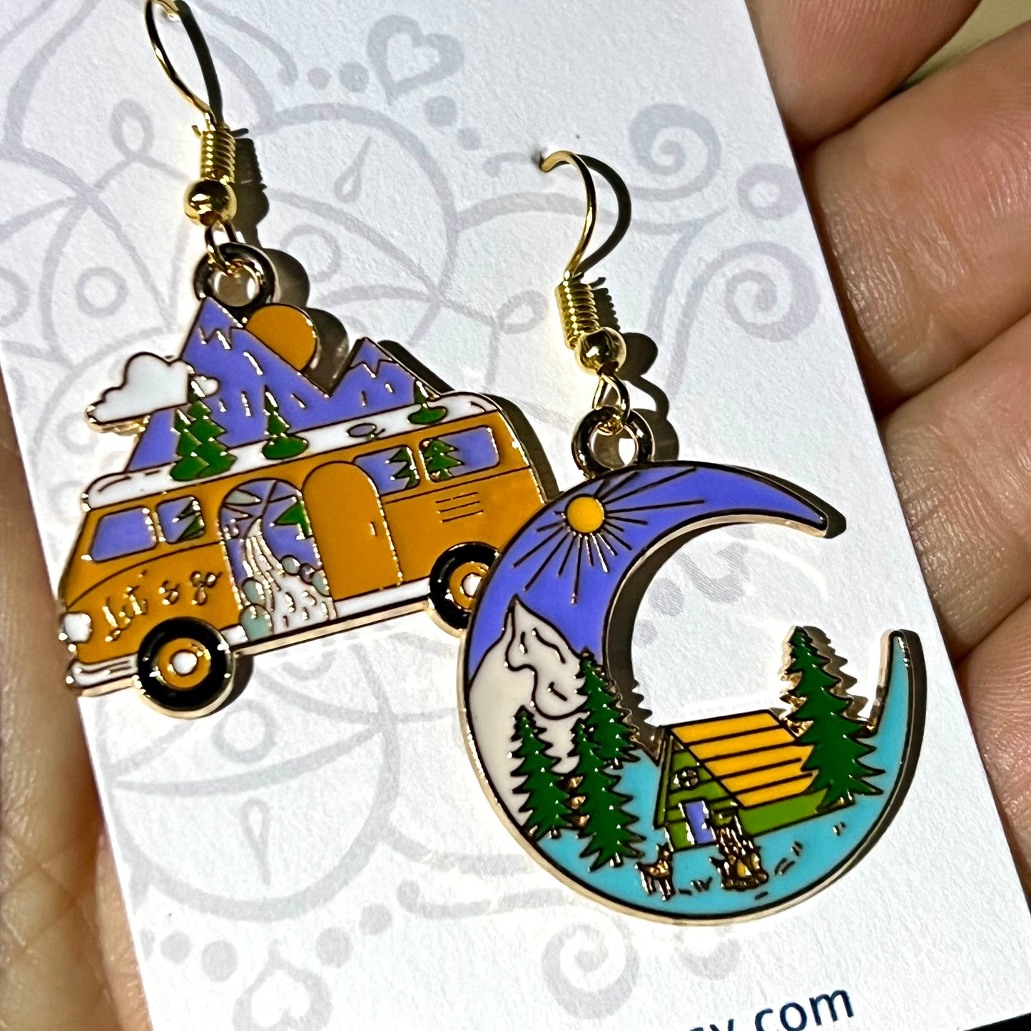 Hippy Bus Earrings Enamel Orange