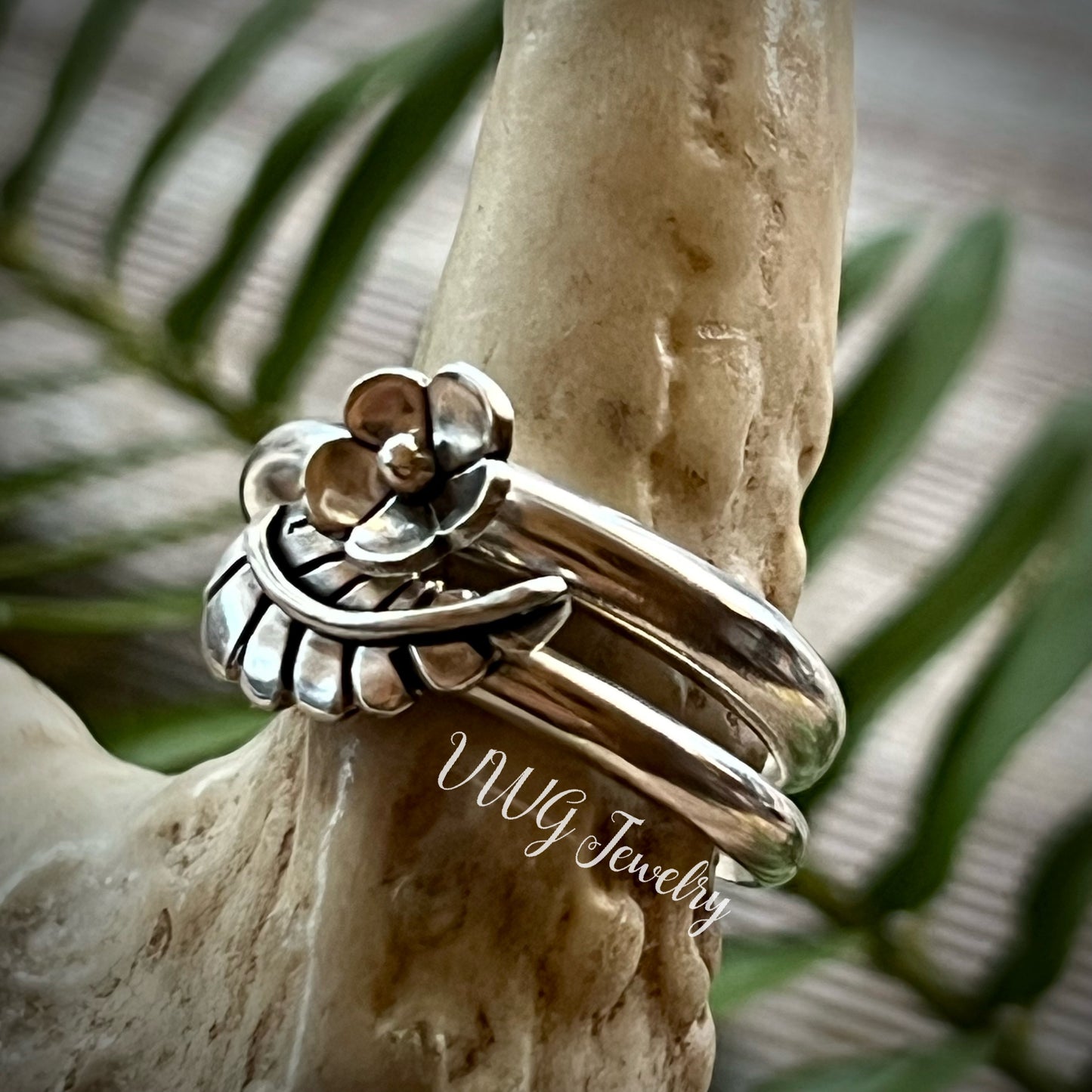 Flower and Leaf Nesting Stacker Rings .925