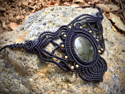 Labradorite Black Macrame Necklace Handmade #4