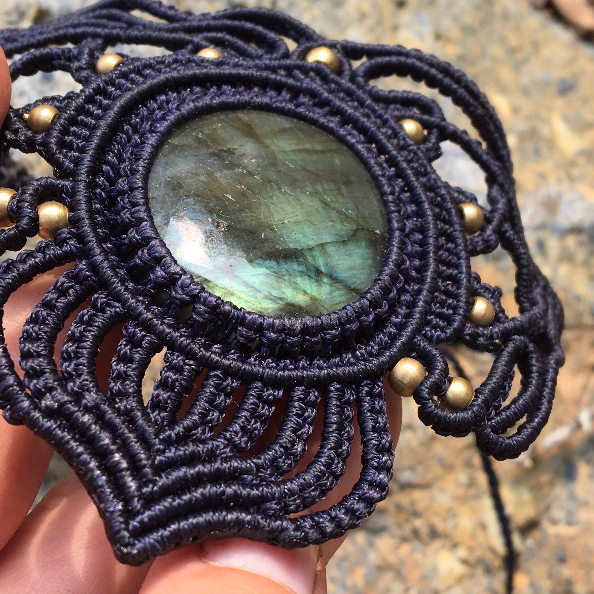 Labradorite Black Macrame Necklace Handmade #4