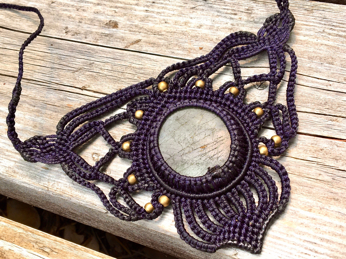 Labradorite Black Macrame Necklace Handmade #4