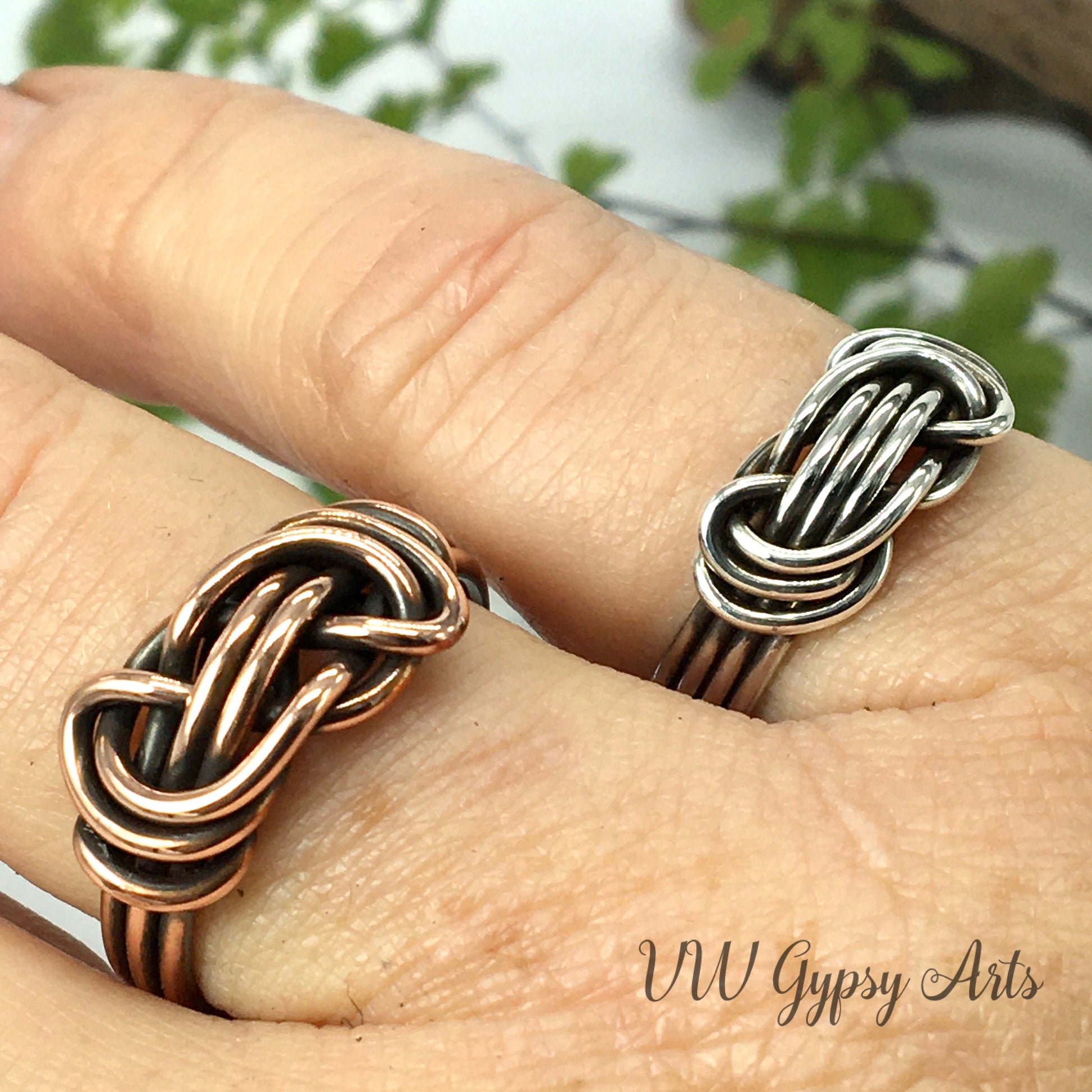 Gypsy Knotted Ring Braided Sterling Silver or Copper Band