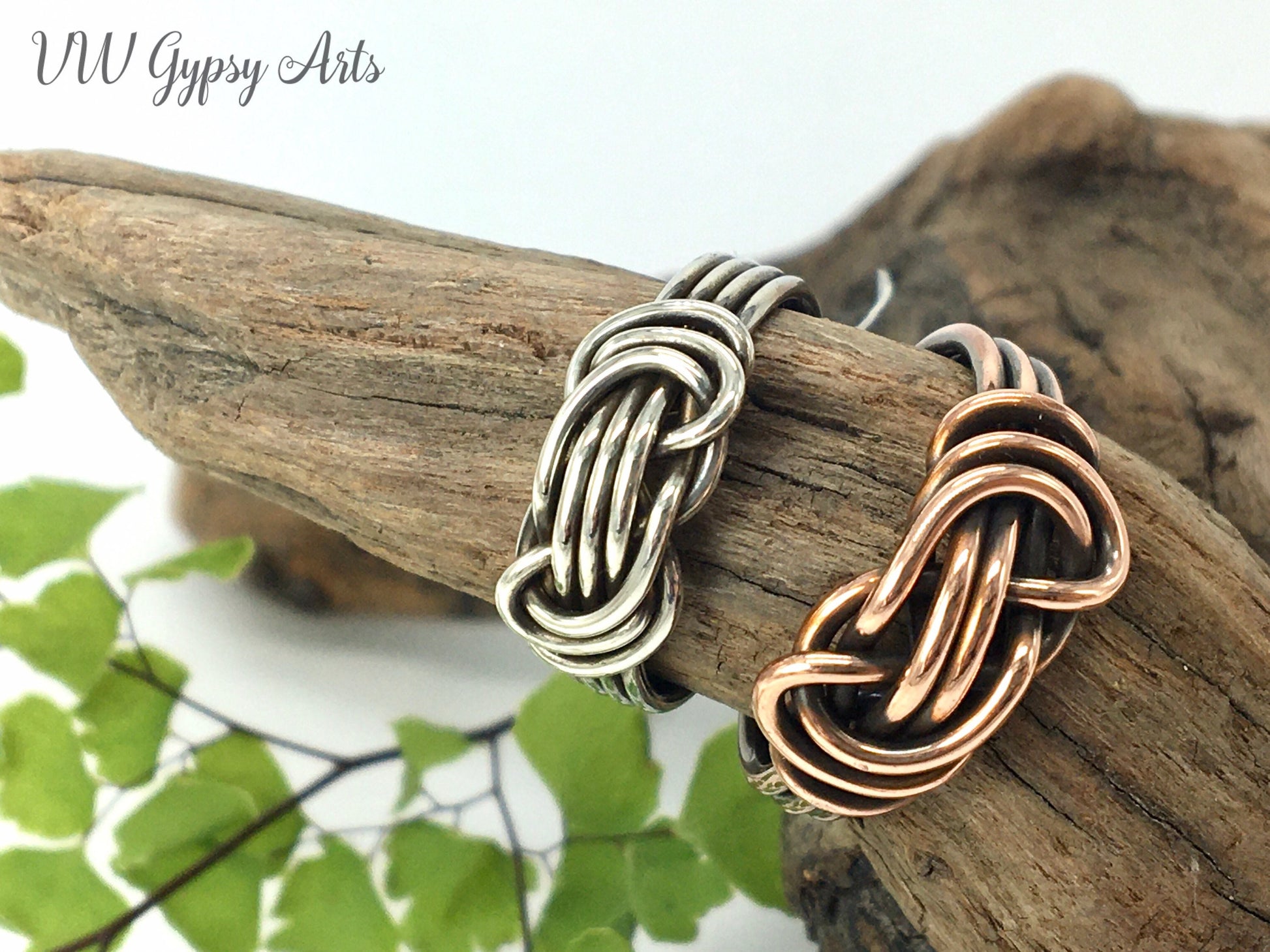 Gypsy Knotted Ring Braided Sterling Silver or Copper Band