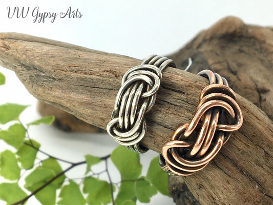 Gypsy Knotted Ring Braided Sterling Silver or Copper Band