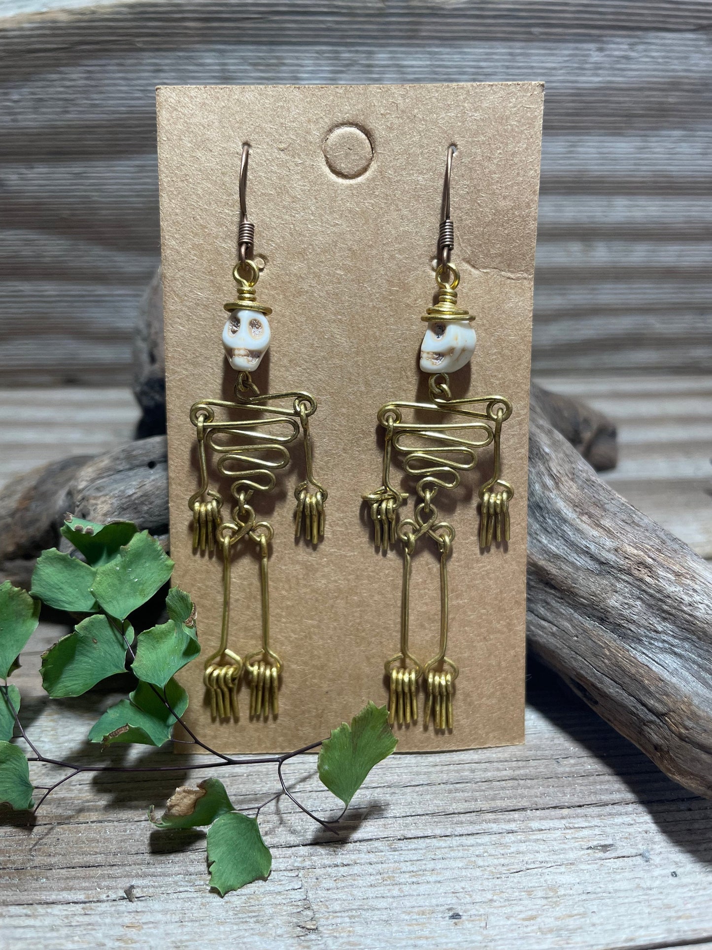 Dancing Skeleton Articulated Earrings Sterling Silver & Copper w Skull Beads