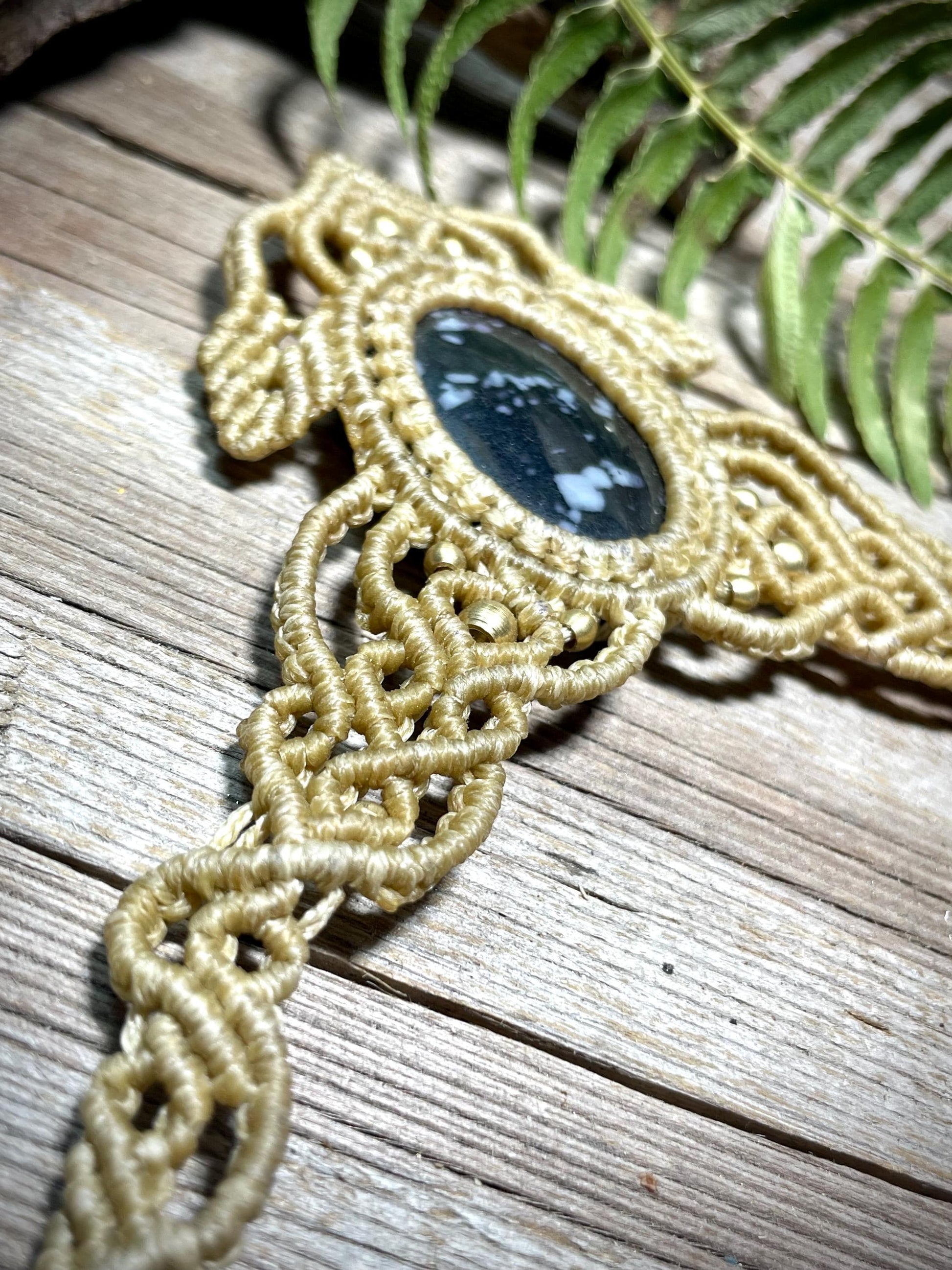 Snowflake Obsidian Macrame Necklace Handmade Adjustable Gemstone