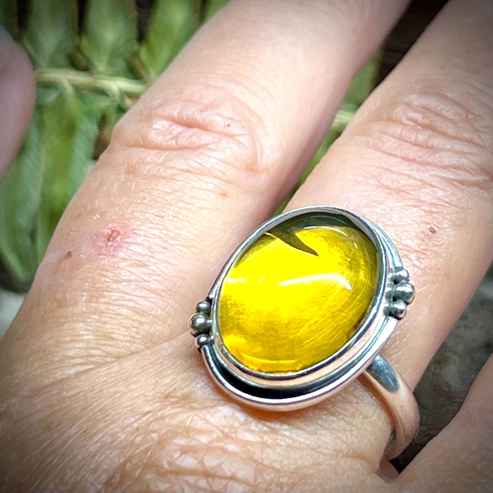 Chiapas Amber Silver Ring .925 Size 10.5