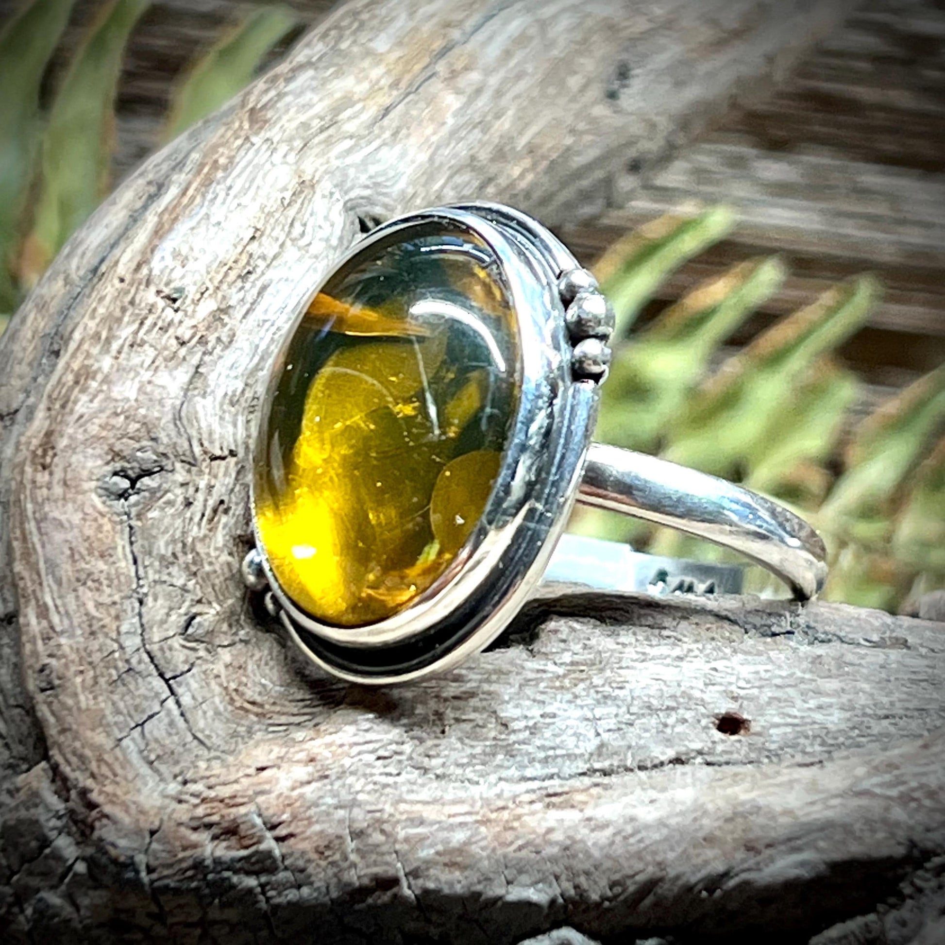 Chiapas Amber Silver Ring .925 Size 10.5