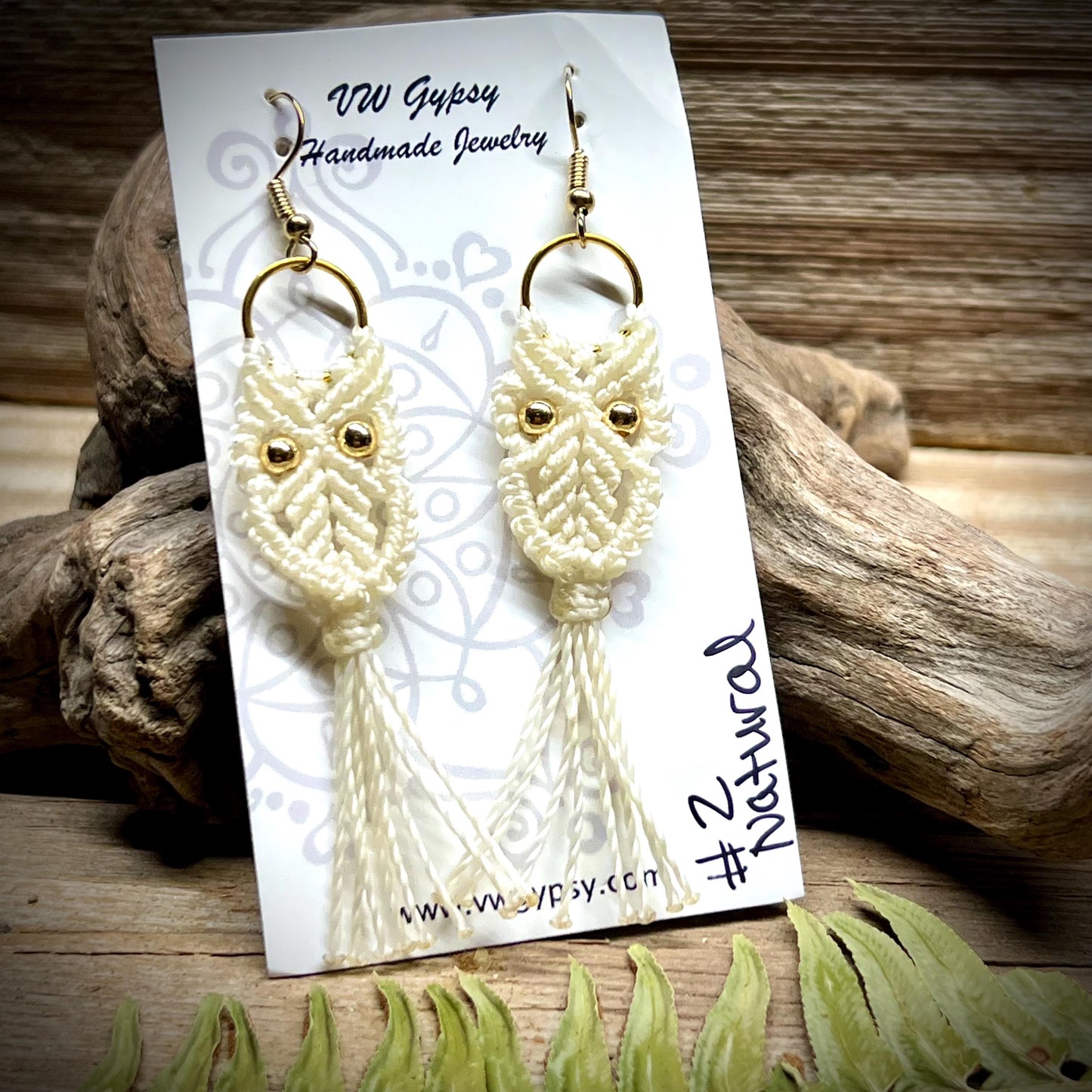 Owl Macrame Earrings Handmade Hypoallergenic Nature Lover Woodland Jewelry