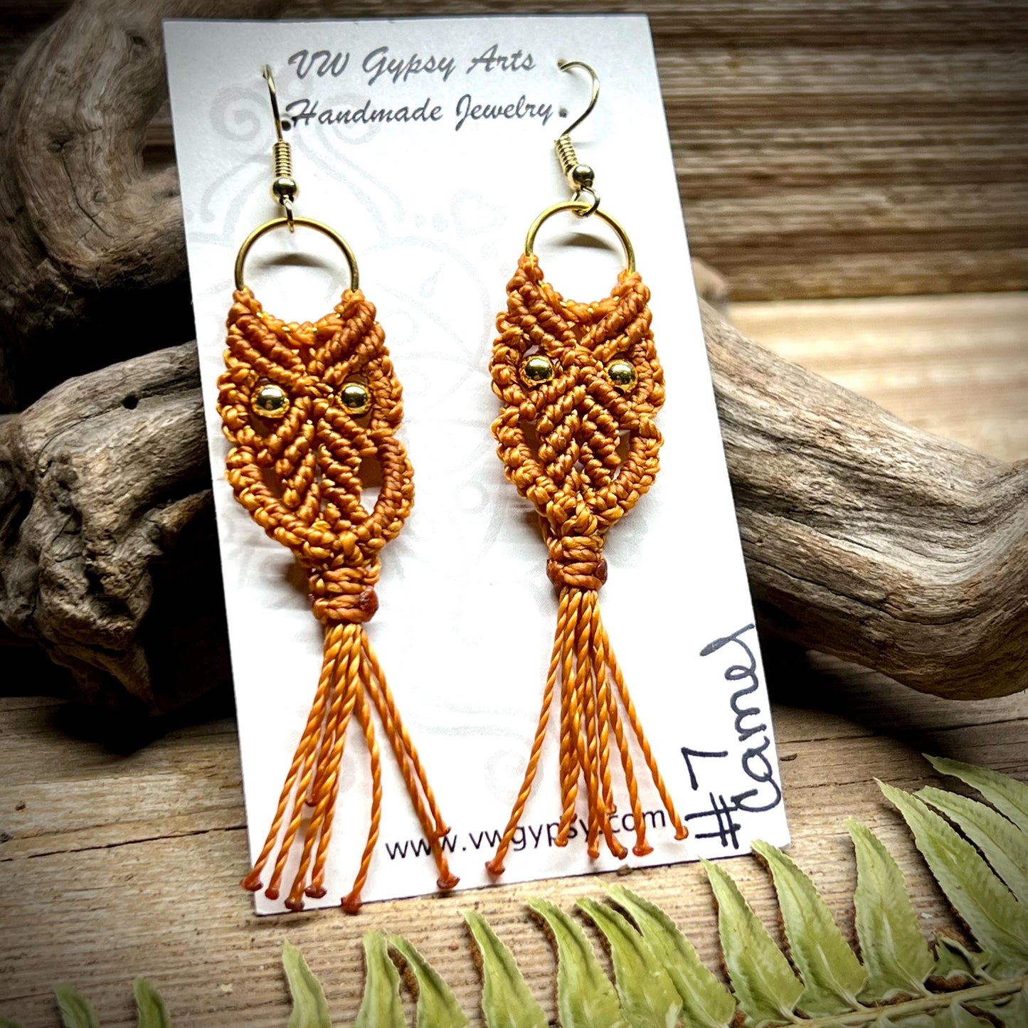 Owl Macrame Earrings Handmade Hypoallergenic Nature Lover Woodland Jewelry