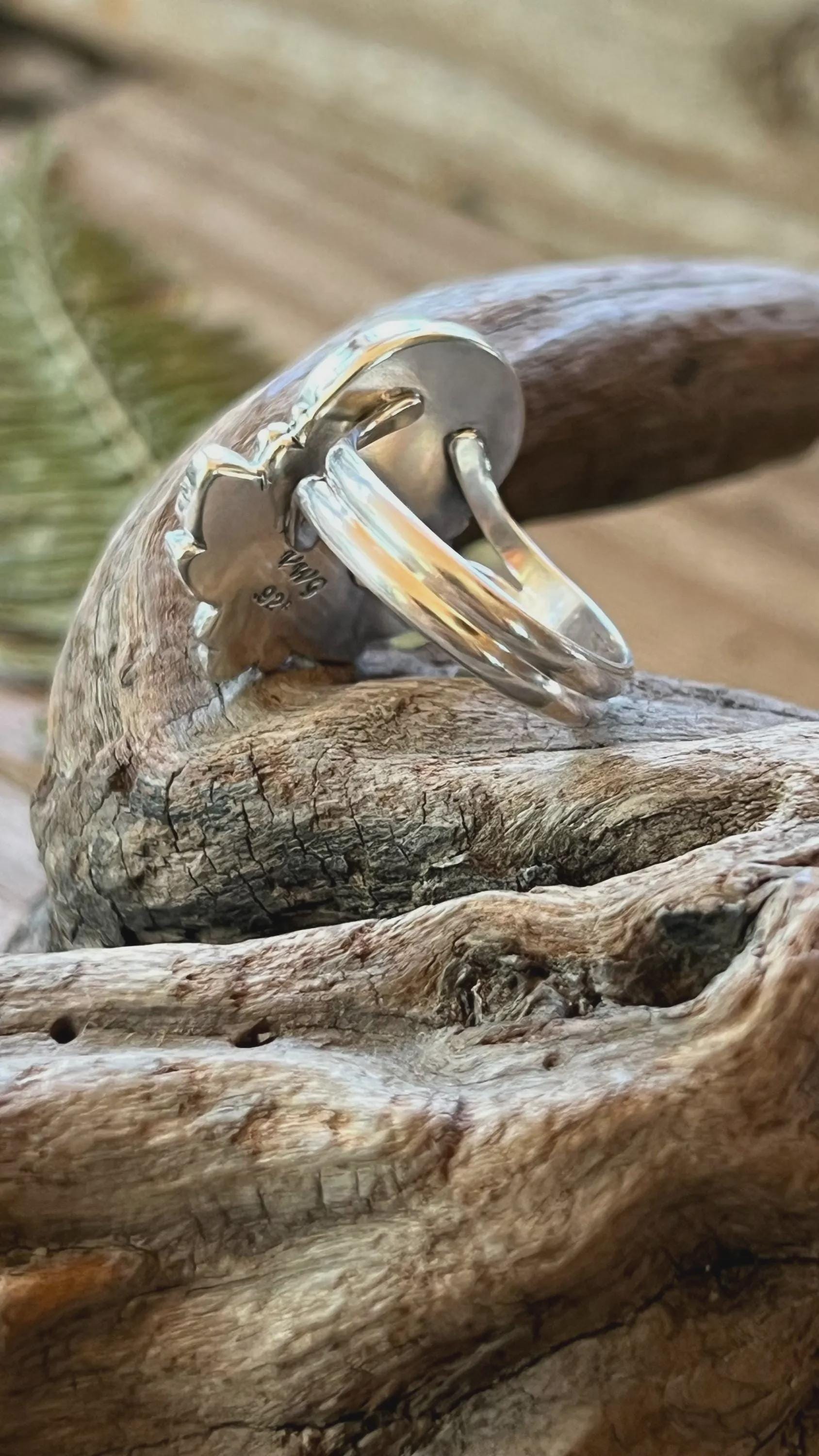 Hawk Moth Amber Sterling Silver Ring Size 7