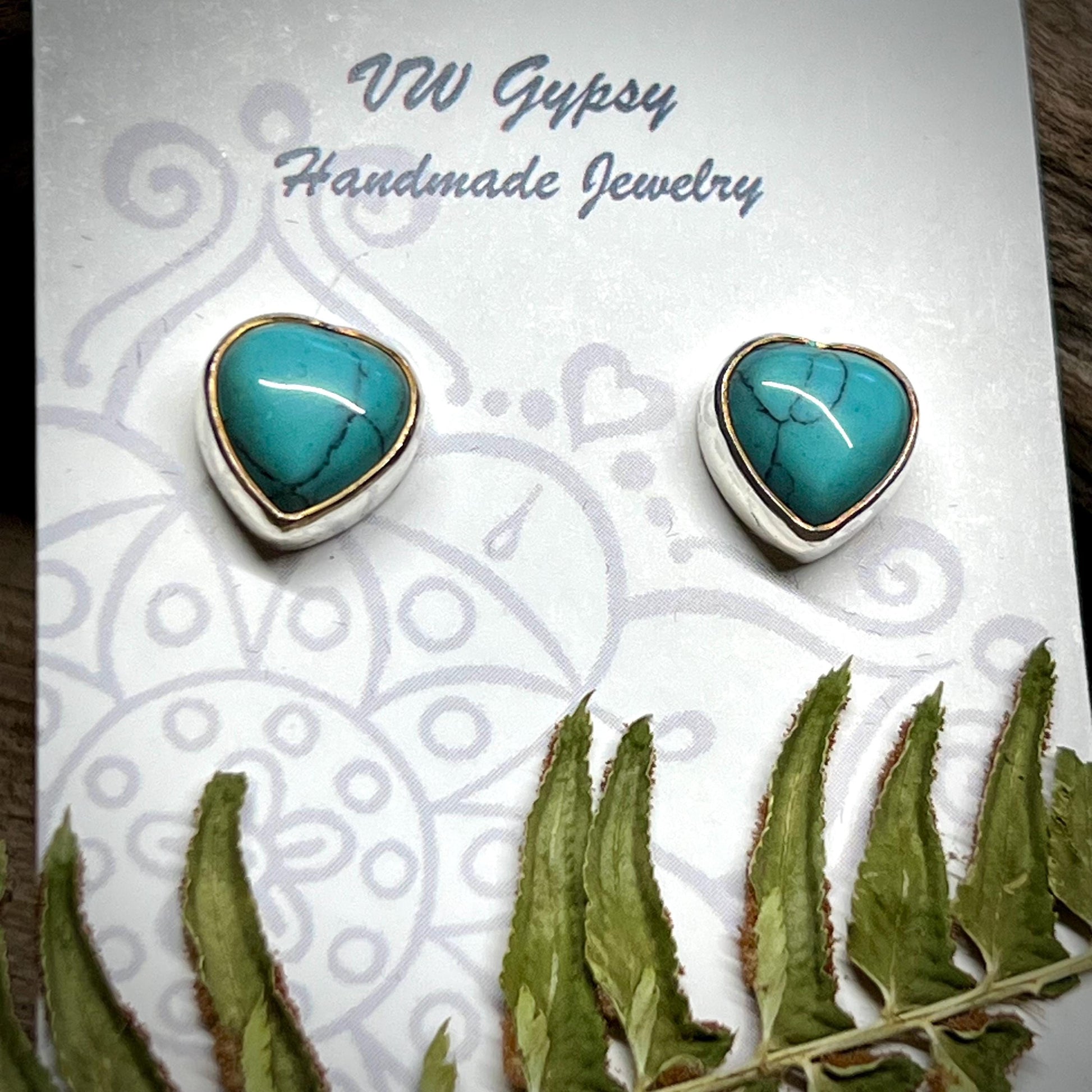 Turquoise Howlite Heart Earrings Handmade Sterling Silver Sweetheart Blue Howlite