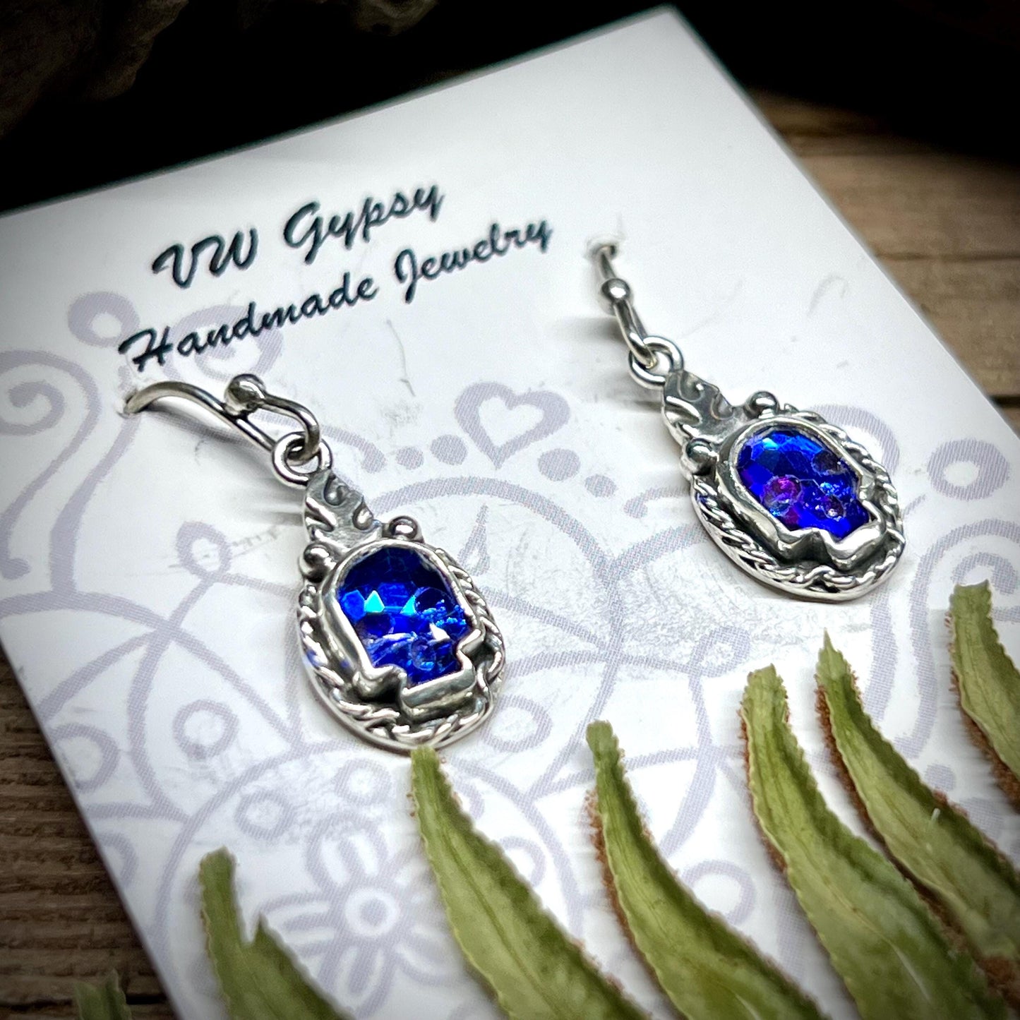 Swarovski Crystal Flaming Purple Skull Dangle Earrings Handmade Sterling Silver Gothic Jewelry