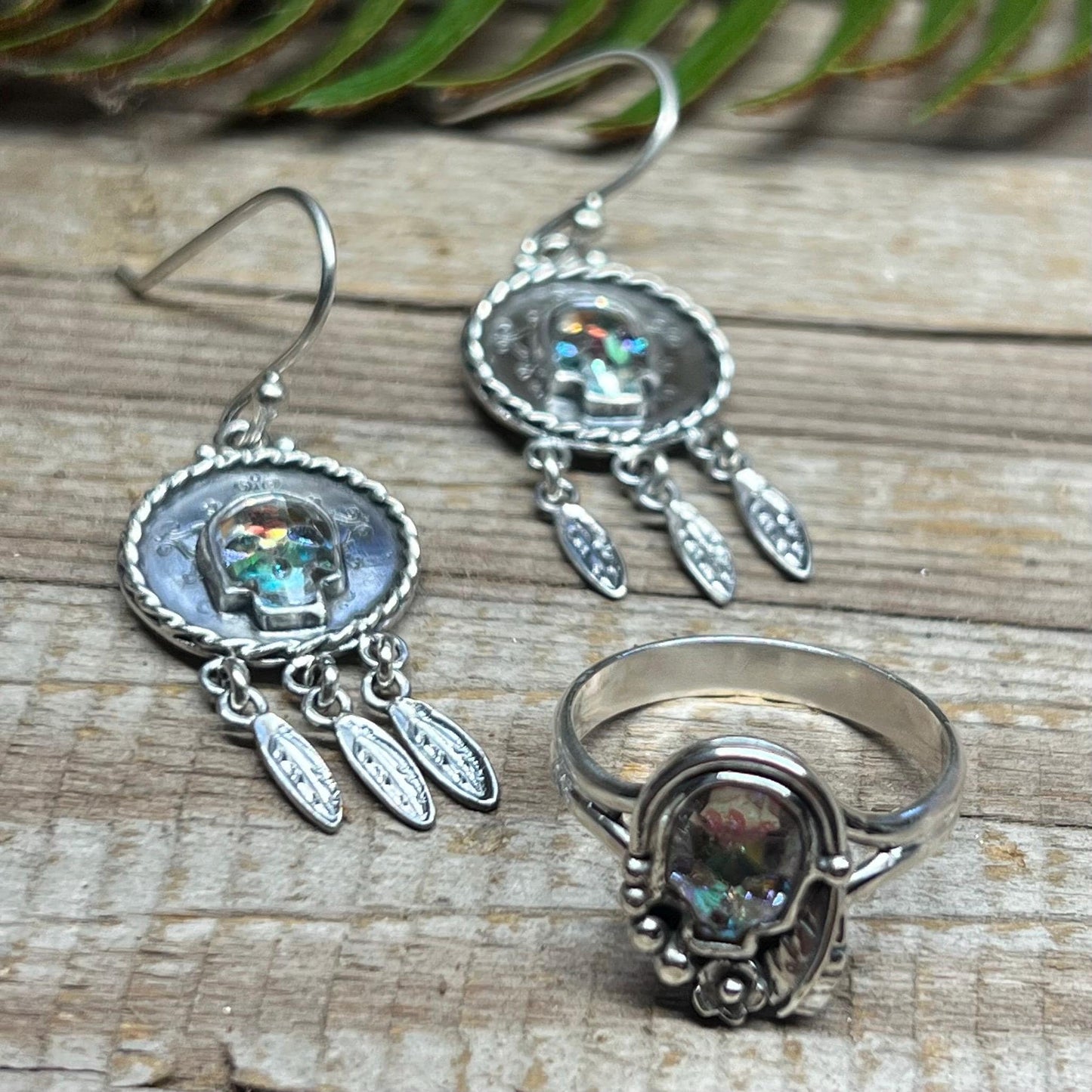 Dream Catcher Swarovski Crystal Skull Earrings Sterling Silver