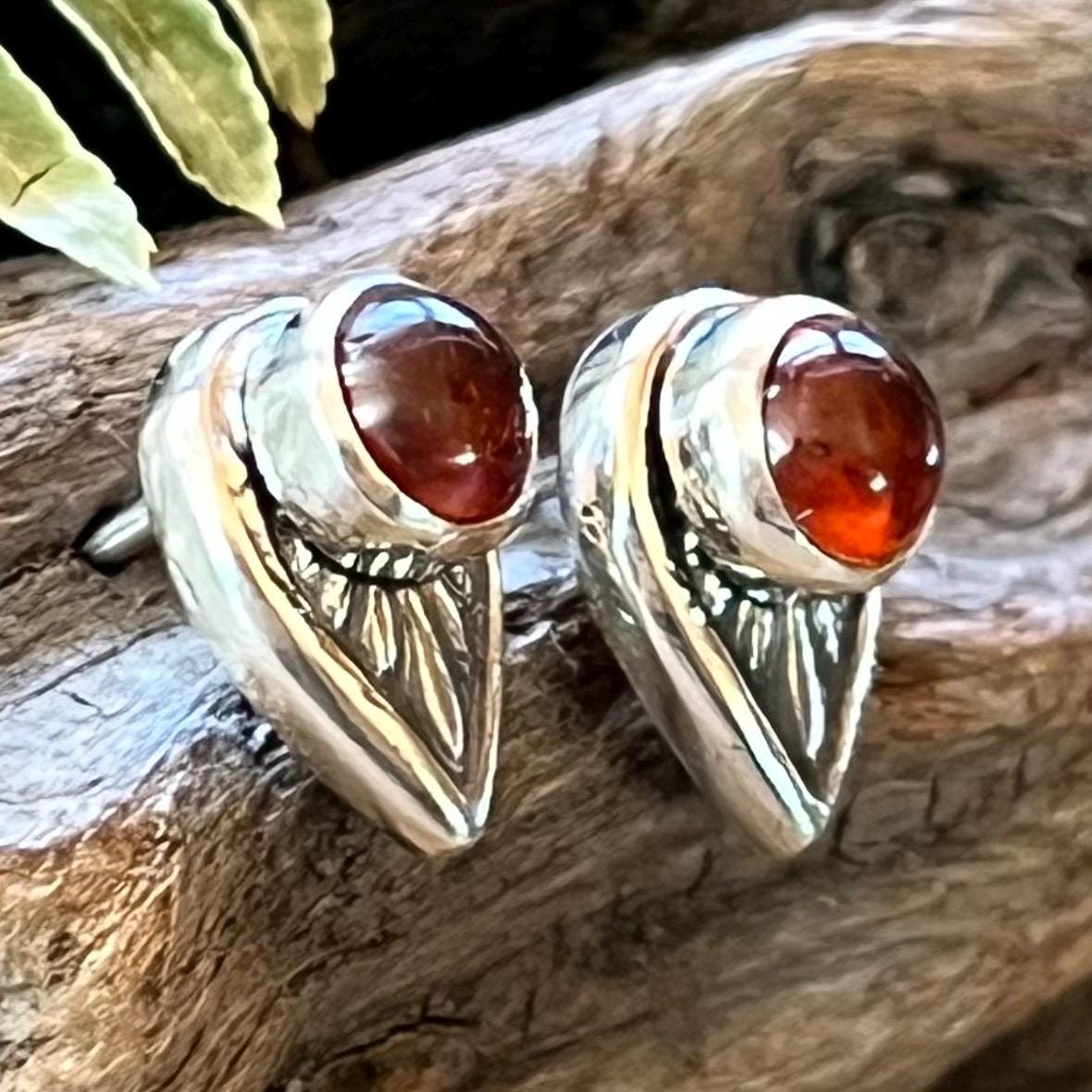Amber Stud Earrings in Sterling Silver 925 Genuine Mexican Amber