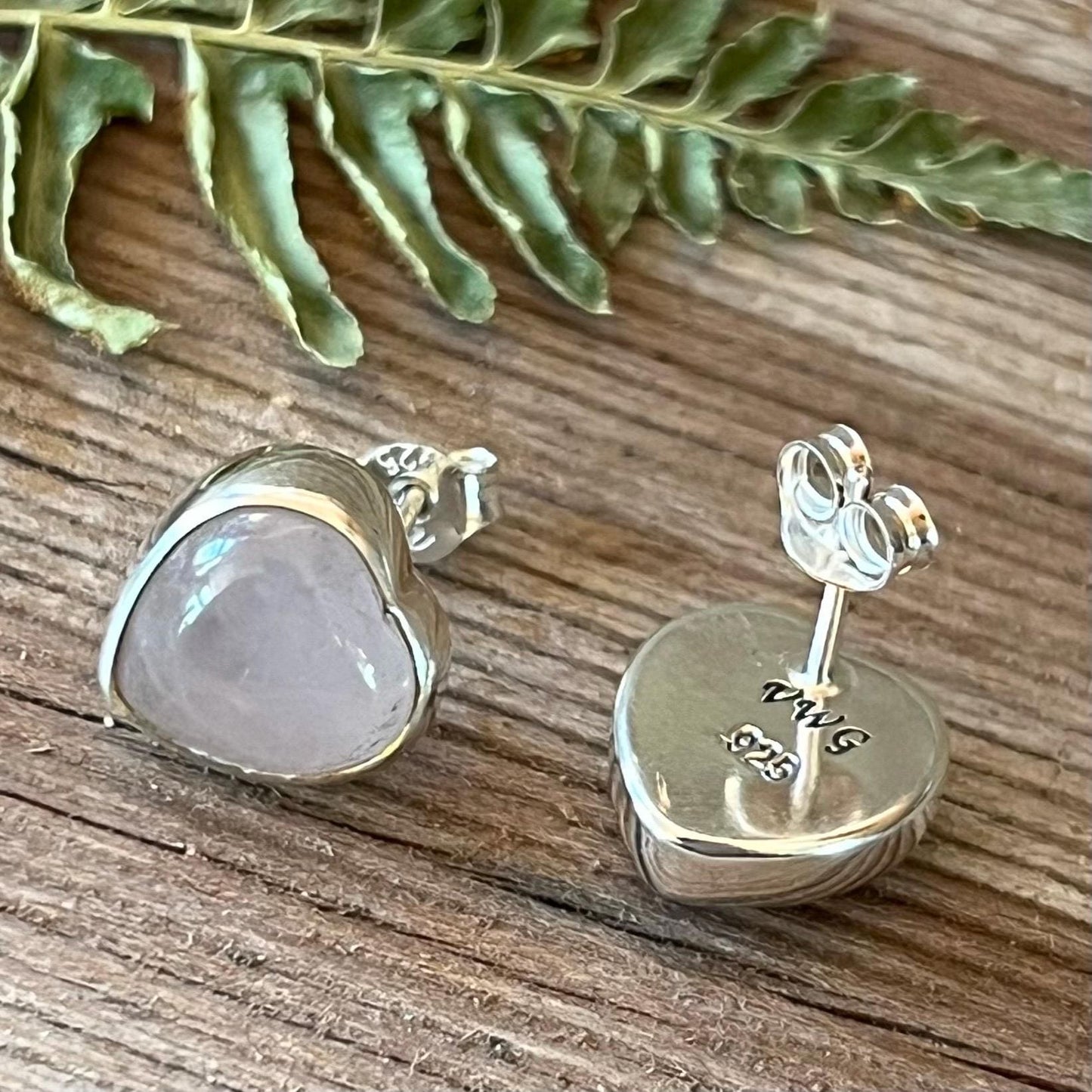 Rose Quartz Heart Stud Earrings Handmade Sterling Silver 925 Natural Pink Gemstone