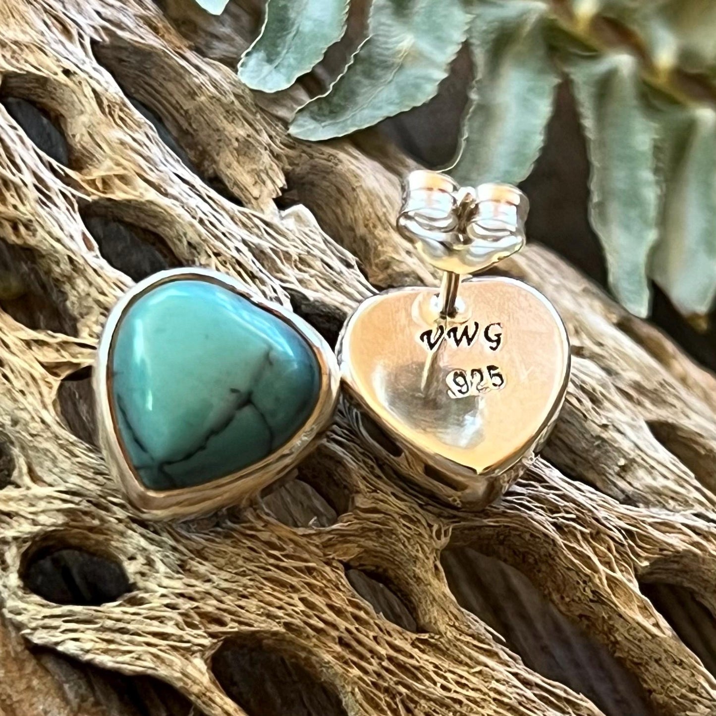 Turquoise Howlite Heart Earrings Handmade Sterling Silver Sweetheart Blue Howlite