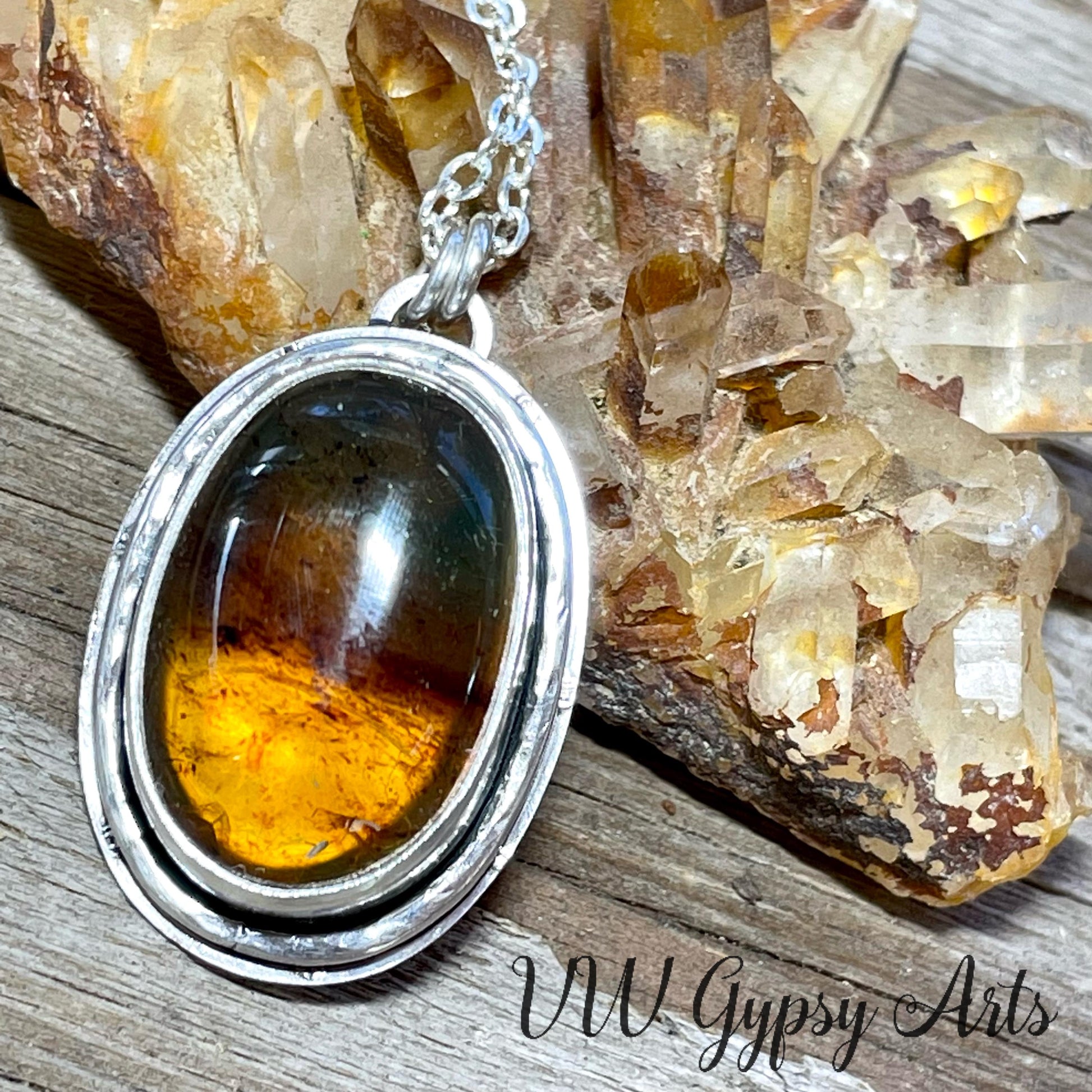 Golden Amber Sterling Silver Oval Pendant Handmade Chiapas Mexico Amber 925 Silver Necklace