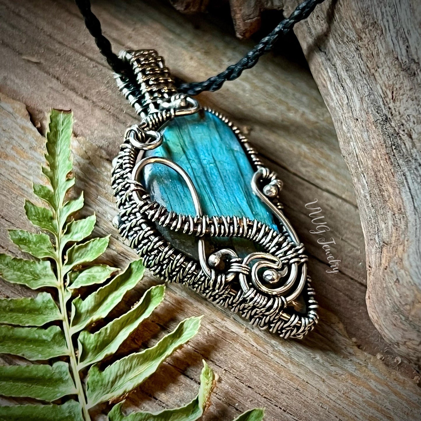 Labradorite Sterling Silver Wire Wrapped Pendant | Handmade Blue Flash Crystal Necklace | Artisan Gemstone Jewelry