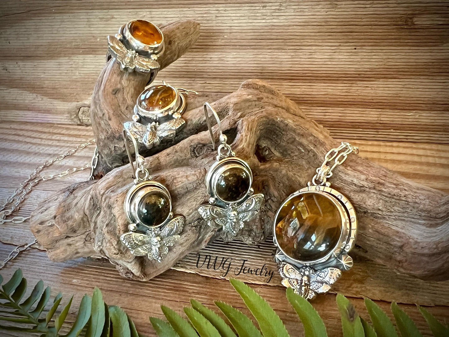 Death’s Head Hawk Moth Amber Necklace Handmade 925 Sterling Silver Gothic Pendant