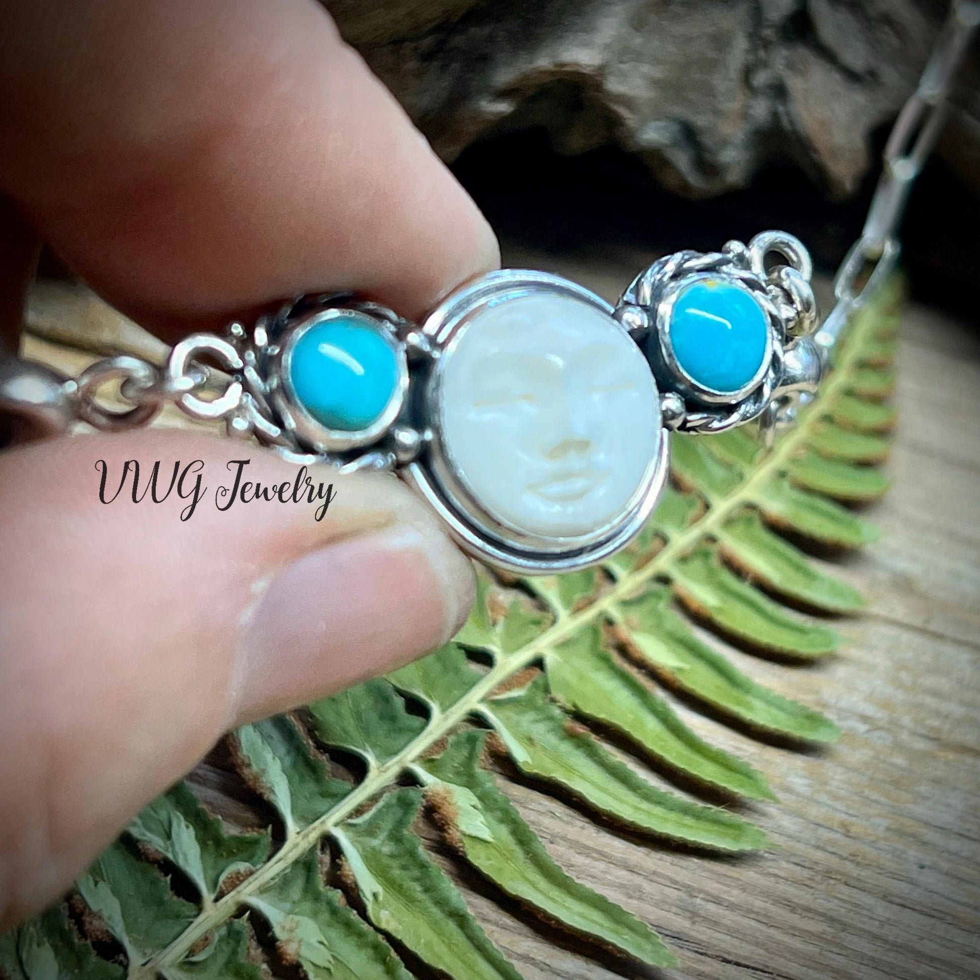 Turquoise Sky & Moon Sterling Silver Necklace Handmade 925 Silver Natural Celestial Jewelry