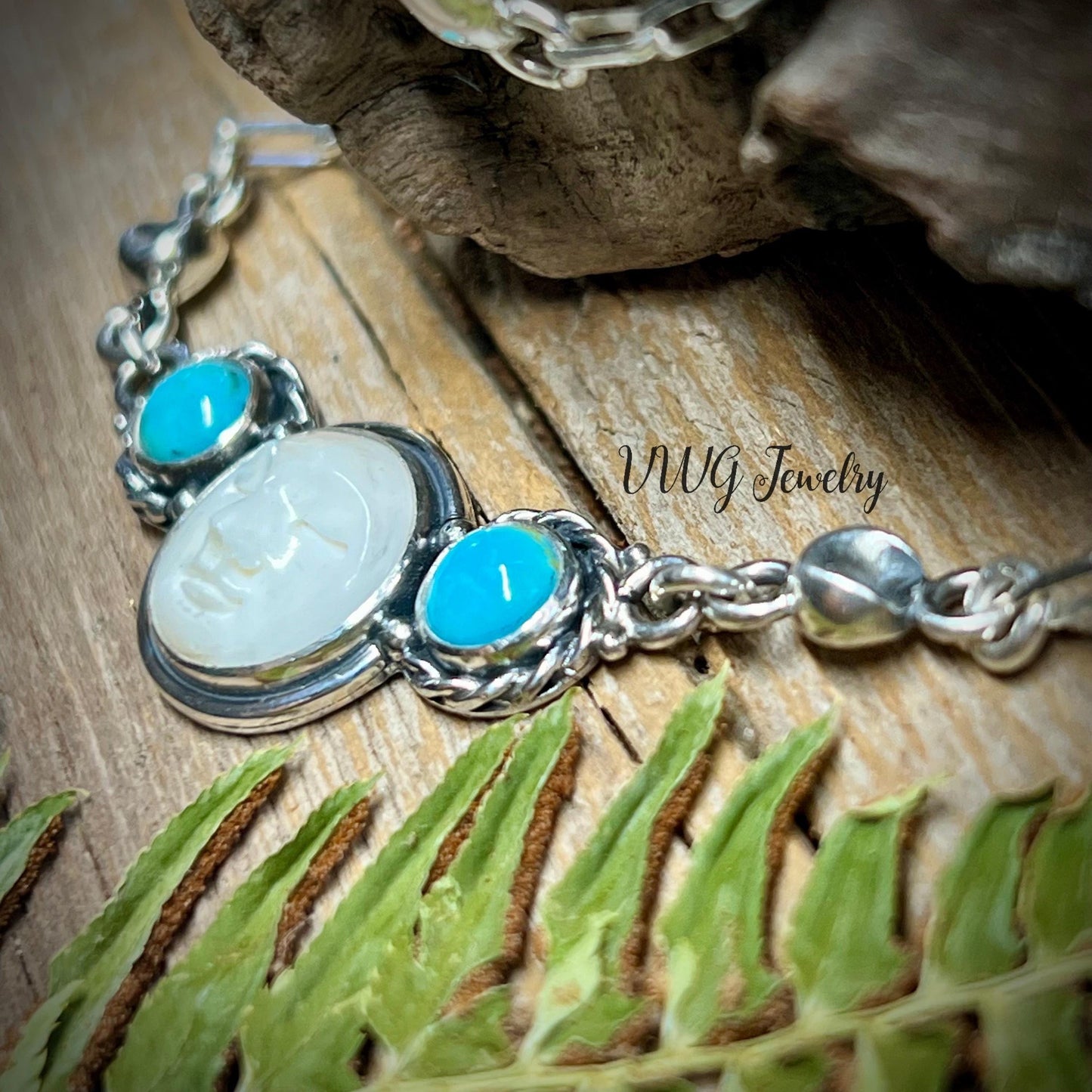 Turquoise Sky & Moon Sterling Silver Necklace Handmade 925 Silver Natural Celestial Jewelry