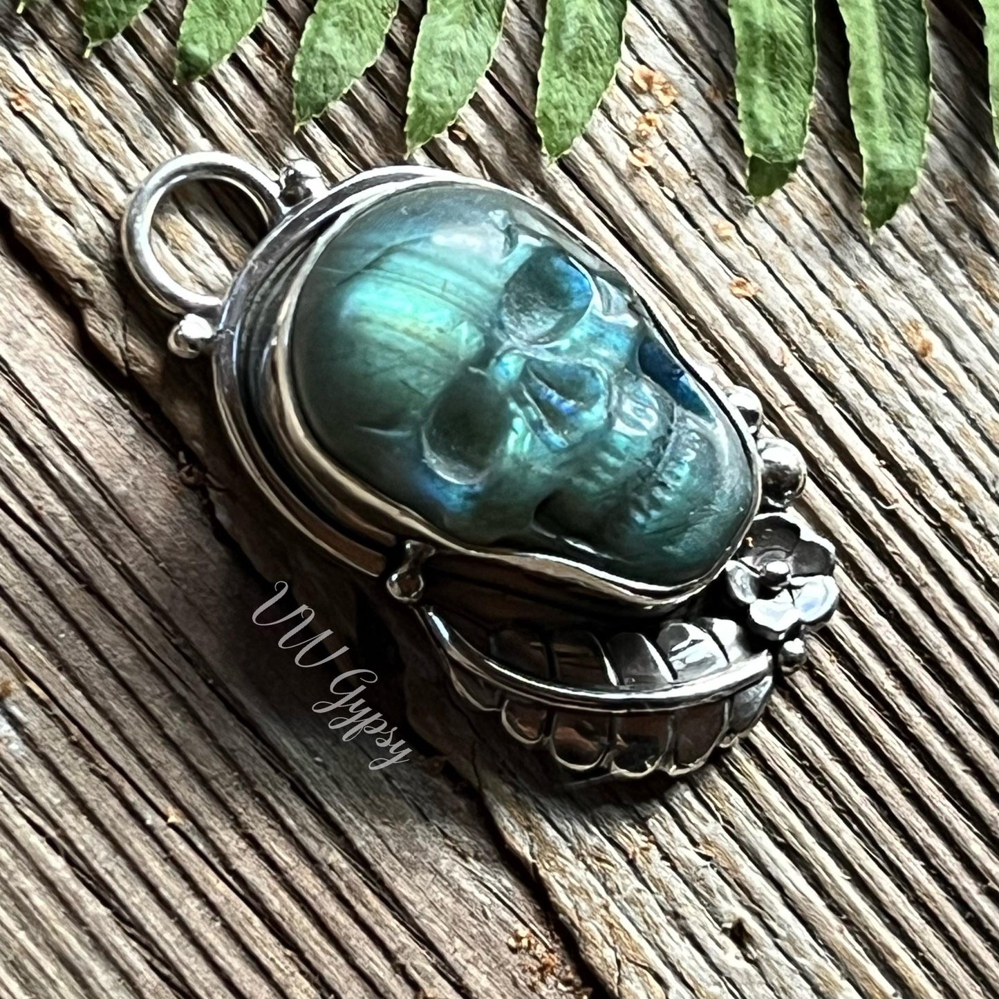 La Catrina Sugar Skull Labradorite Sterling Silver Necklace Handmade Día de los Muertos 925 Pendant