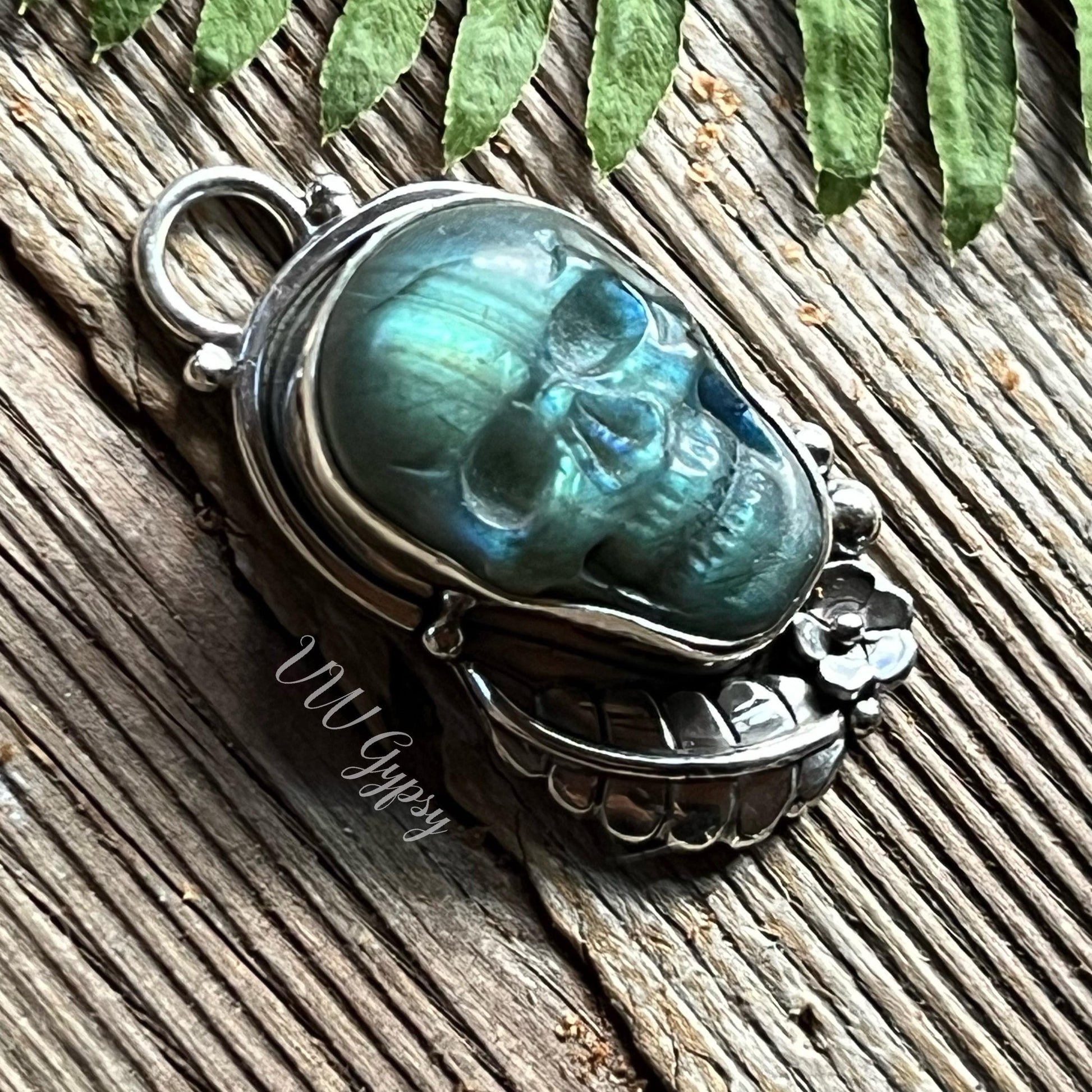 La Catrina Sugar Skull Labradorite Sterling Silver Necklace Handmade Día de los Muertos 925 Pendant
