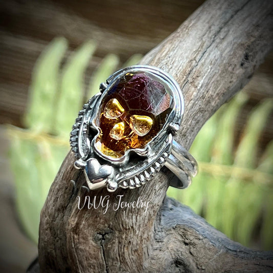 Swarovski Skull Crystal Ring Gold Size 7.5 Handmade Sterling Silver 925 Gothic Skull Ring