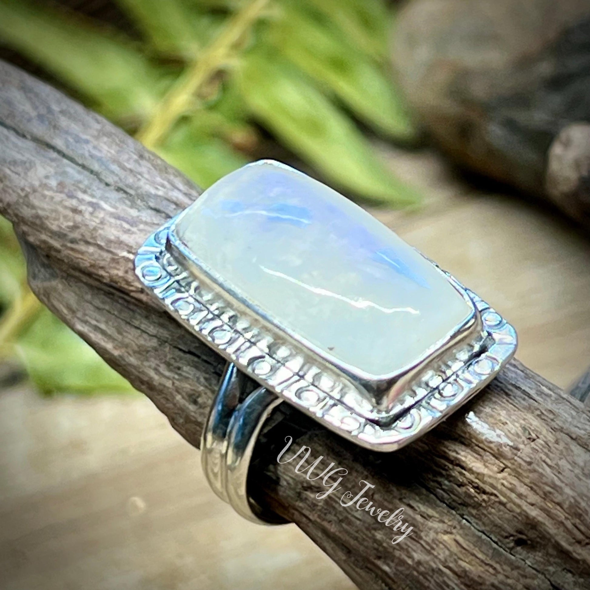 Rainbow Moonstone Sterling Silver Ring Handmade 925