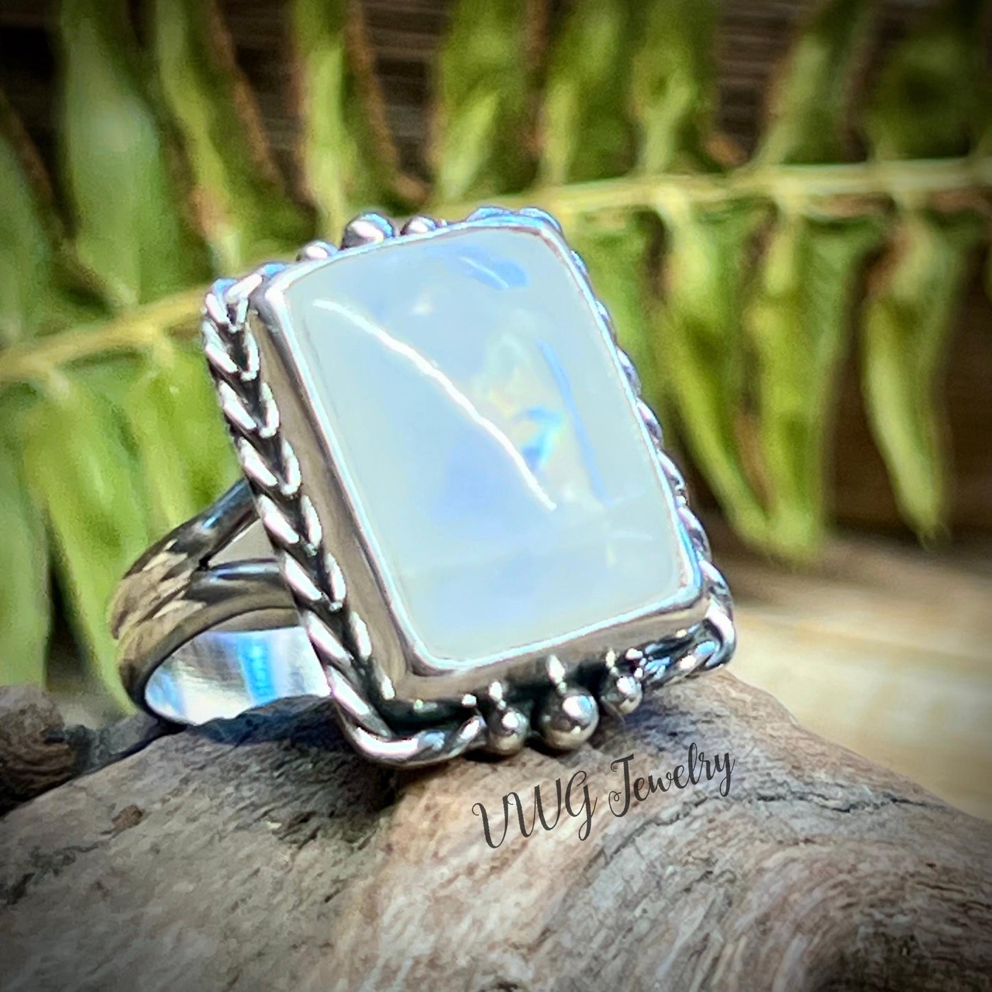 Rainbow Moonstone Sterling Silver Ring Handmade 925