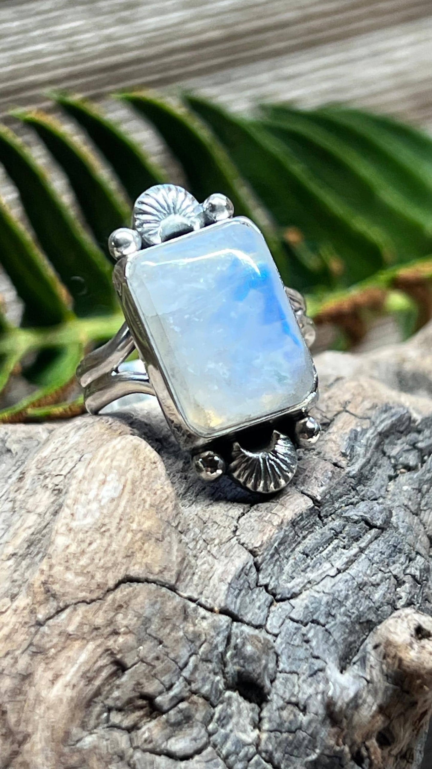 Rainbow Moonstone Sterling Silver Ring Handmade 925