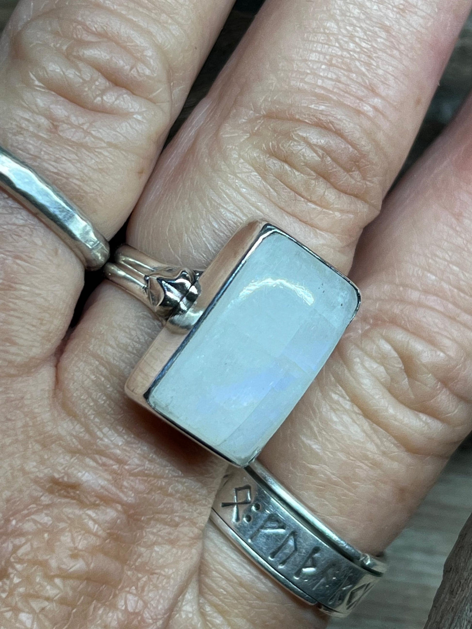 Rainbow Moonstone Sterling Silver Ring Handmade 925