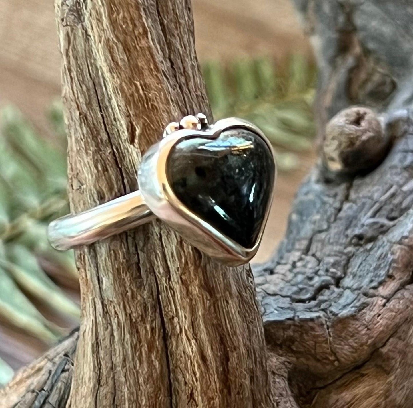 Heart Gemstone Ring Sterling Silver 925 Handmade Amber Jade or Rhodochrosite Romantic Jewelry