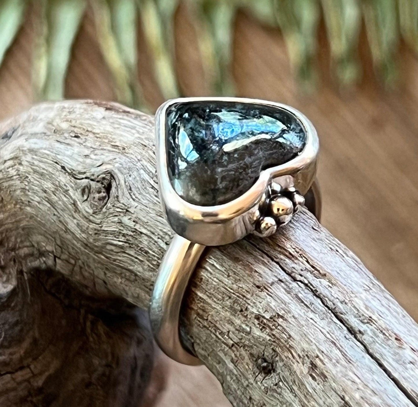 Heart Gemstone Ring Sterling Silver 925 Handmade Amber Jade or Rhodochrosite Romantic Jewelry