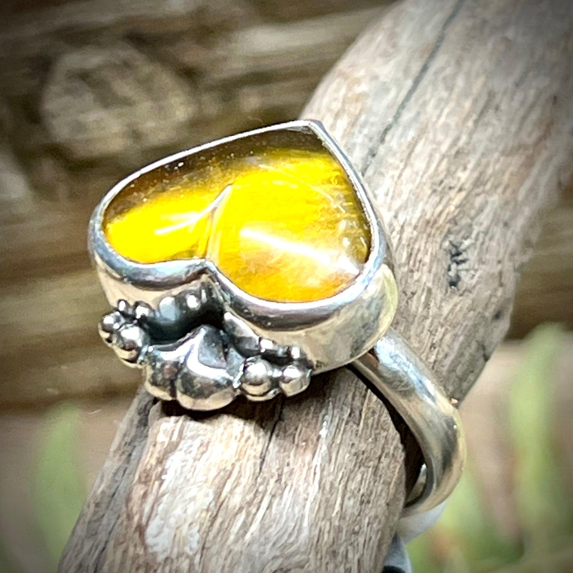 Heart Gemstone Ring Sterling Silver 925 Handmade Amber Jade or Rhodochrosite Romantic Jewelry