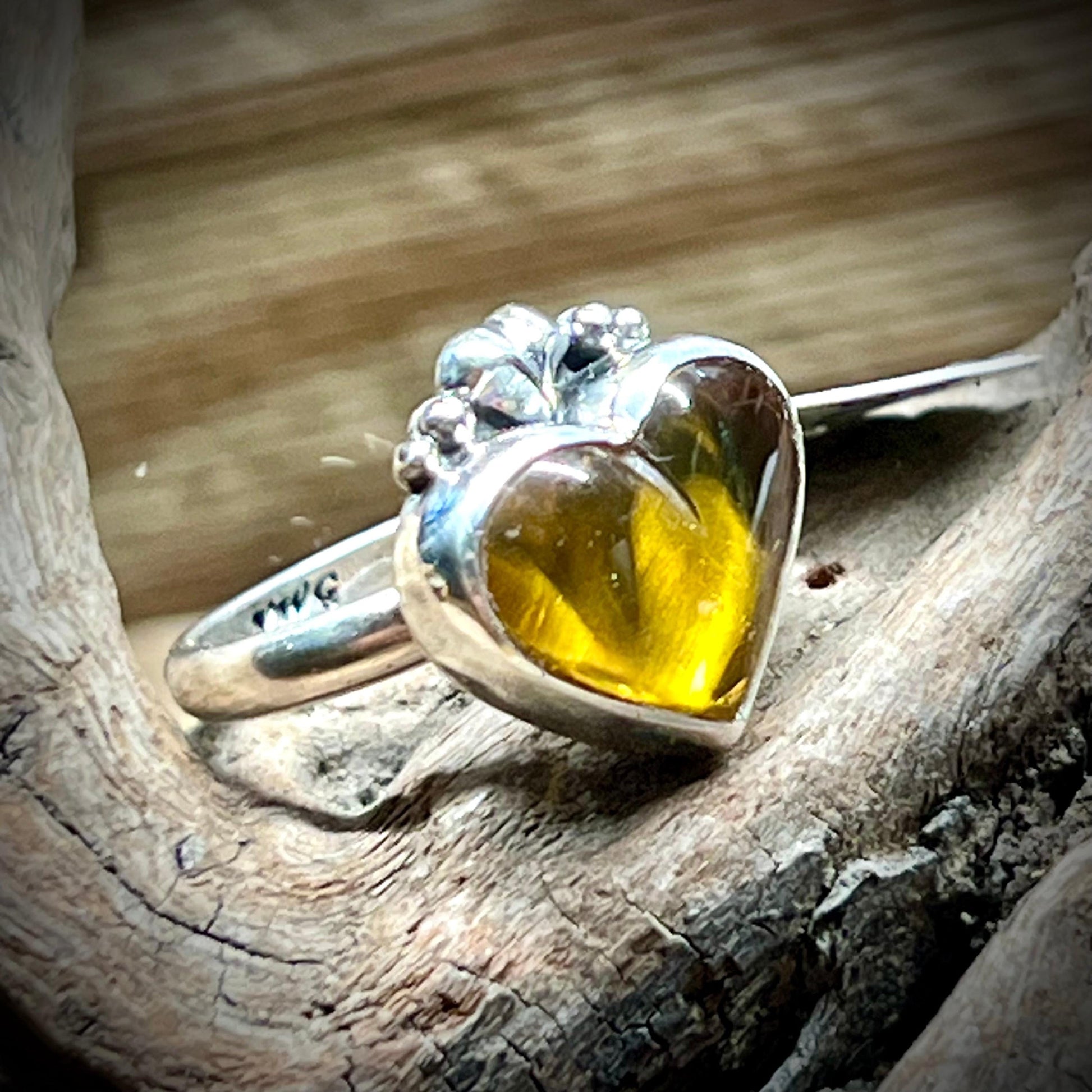 Heart Gemstone Ring Sterling Silver 925 Handmade Amber Jade or Rhodochrosite Romantic Jewelry
