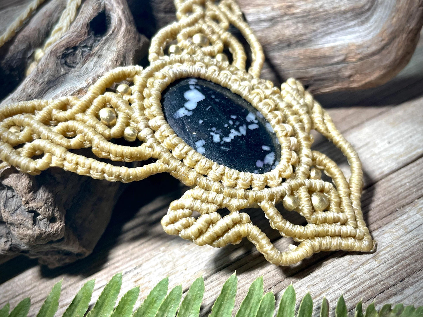 Snowflake Obsidian Macrame Necklace Handmade Adjustable Gemstone