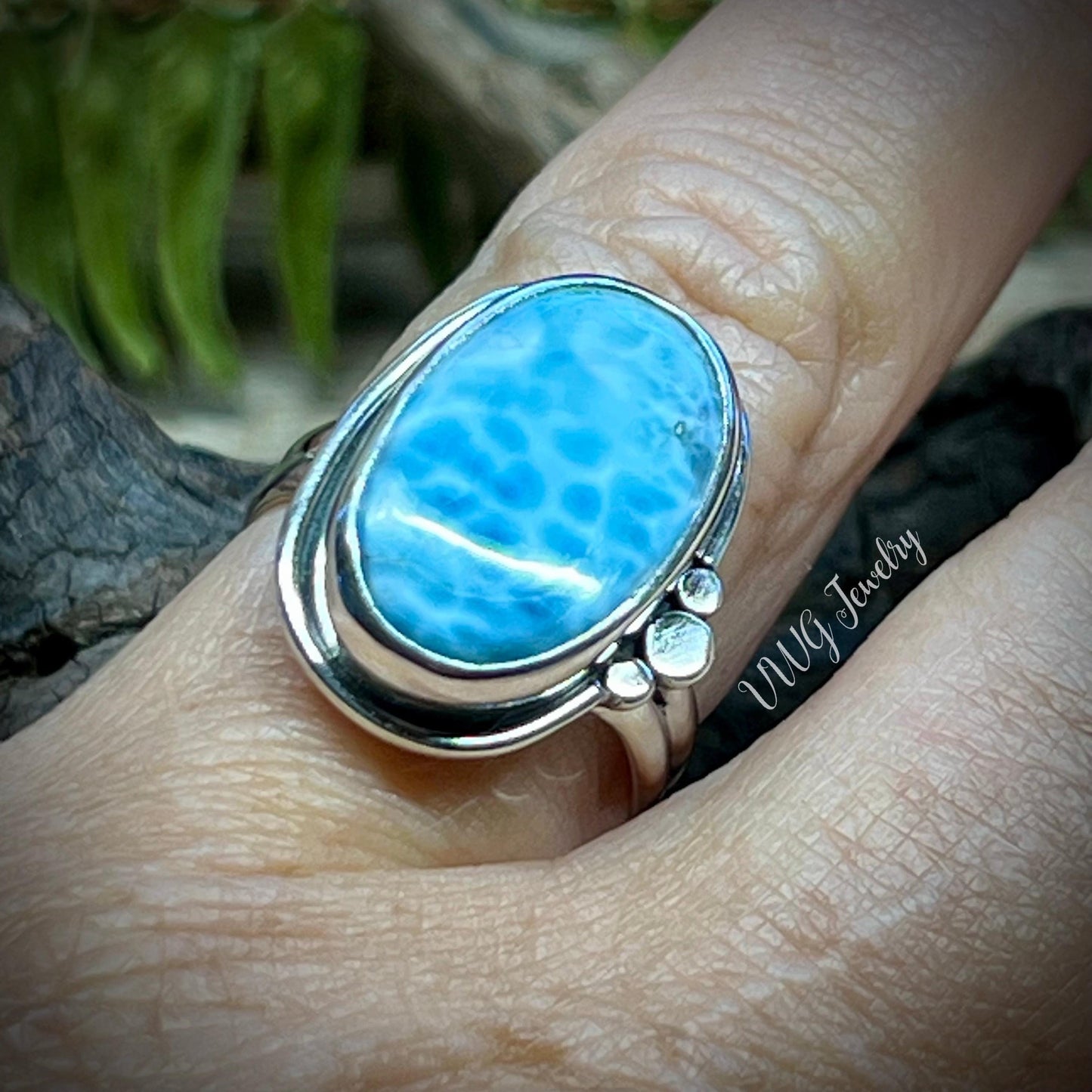 Natural Larimar Sterling Silver Ring Size 7 | Handmade 925 Silver Atlantis Stone Ring | Dominican Republic Larimar Jewelry