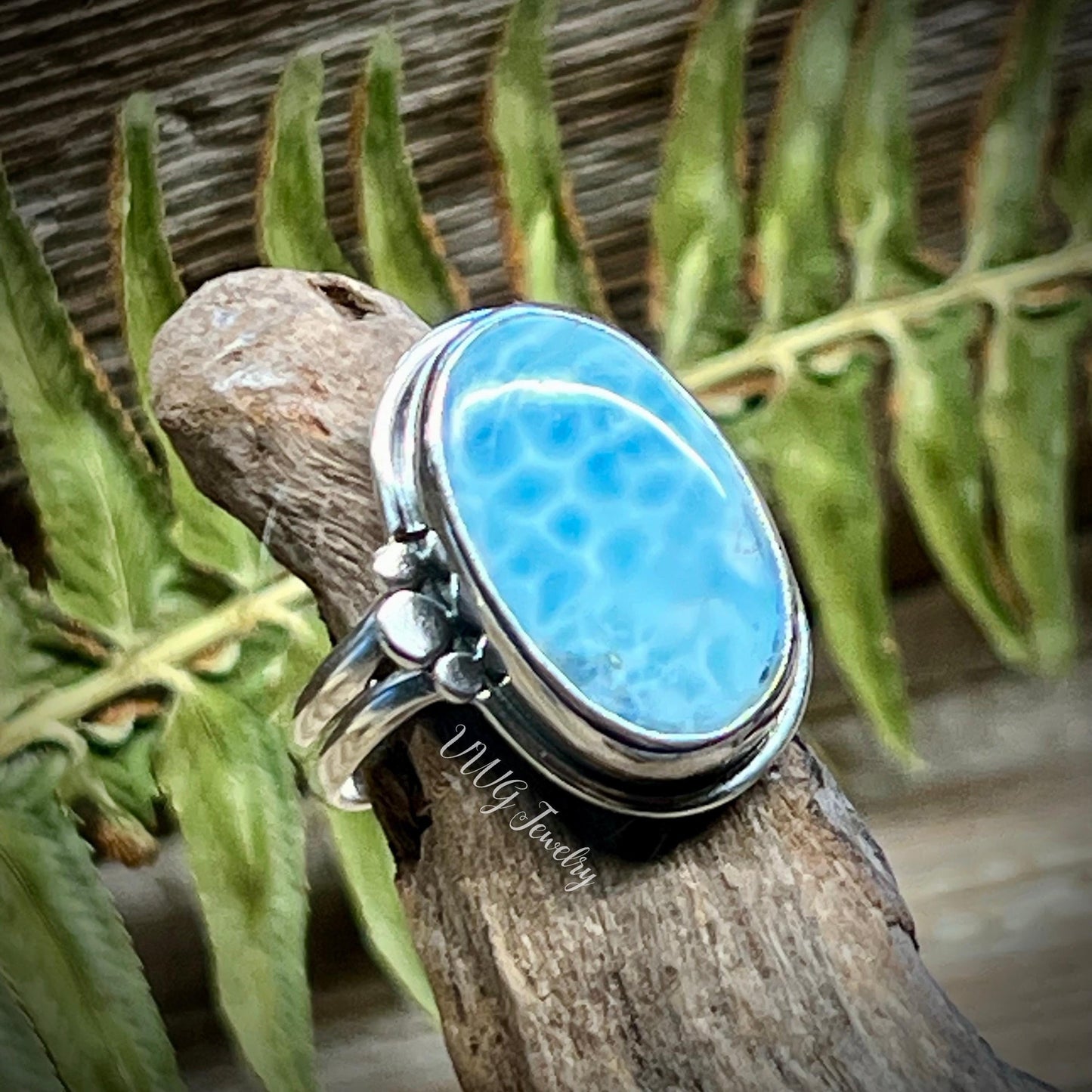 Natural Larimar Sterling Silver Ring Size 7 | Handmade 925 Silver Atlantis Stone Ring | Dominican Republic Larimar Jewelry